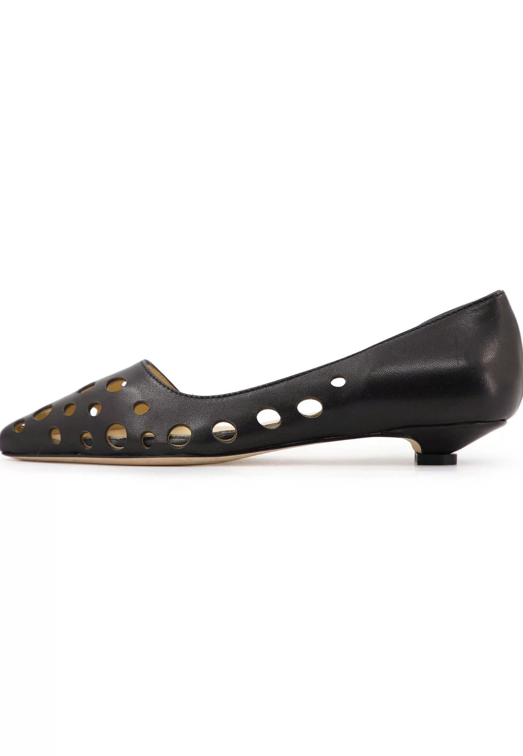 Decoete Donna In Pee Nera Forata Con Tacco Basso*L New