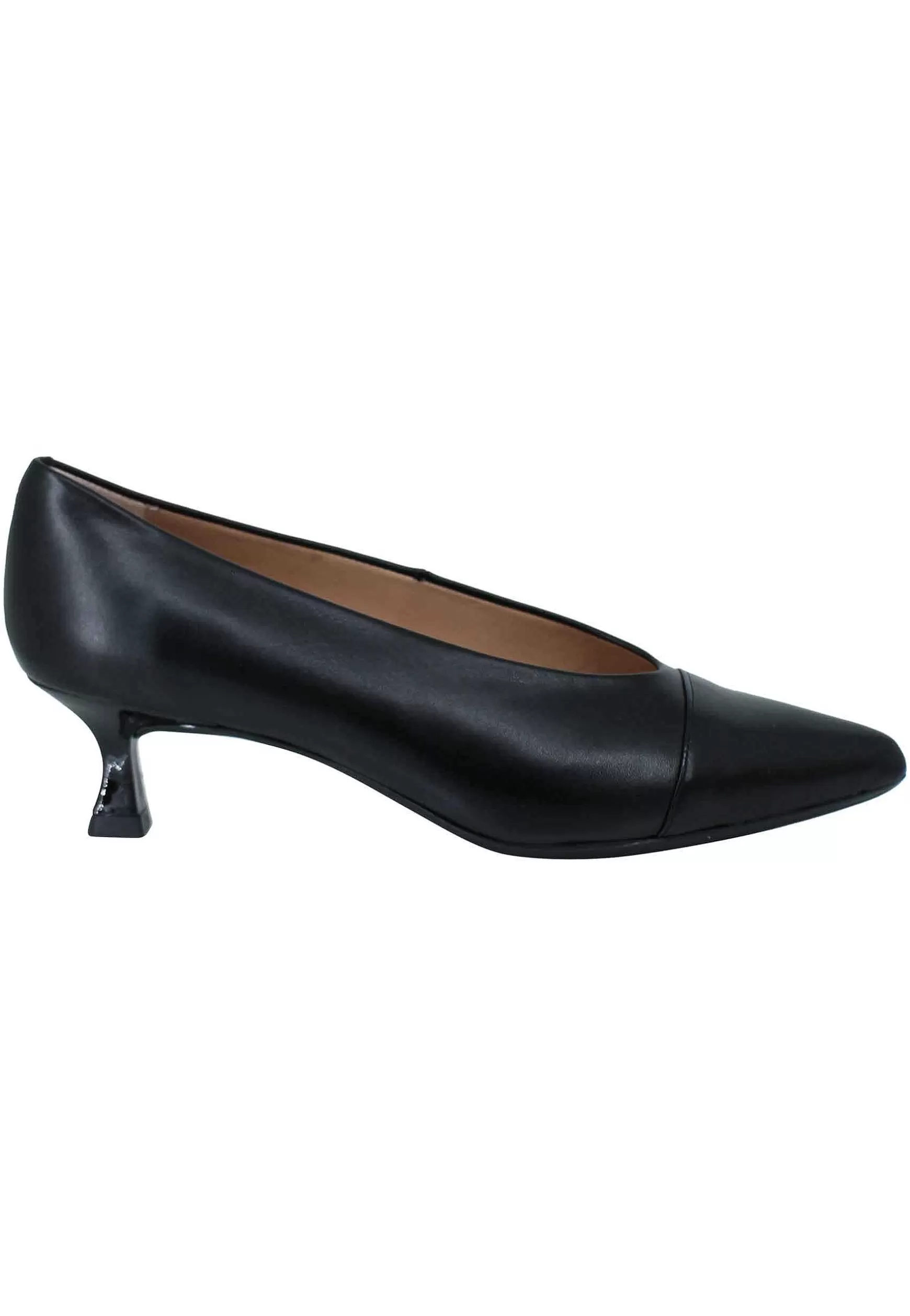 Decollete Donna In Pelle Nera Tacco Basso Con Scollo Alto E Puntina*Unisa Store