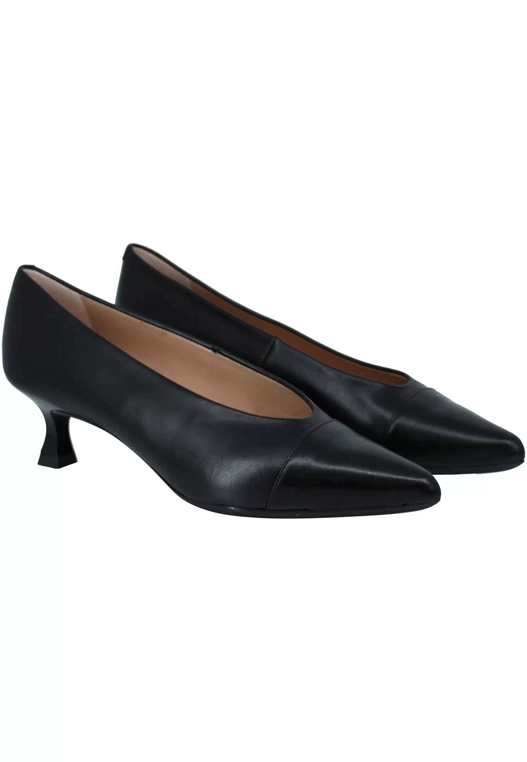 Decollete Donna In Pelle Nera Tacco Basso Con Scollo Alto E Puntina*Unisa Store