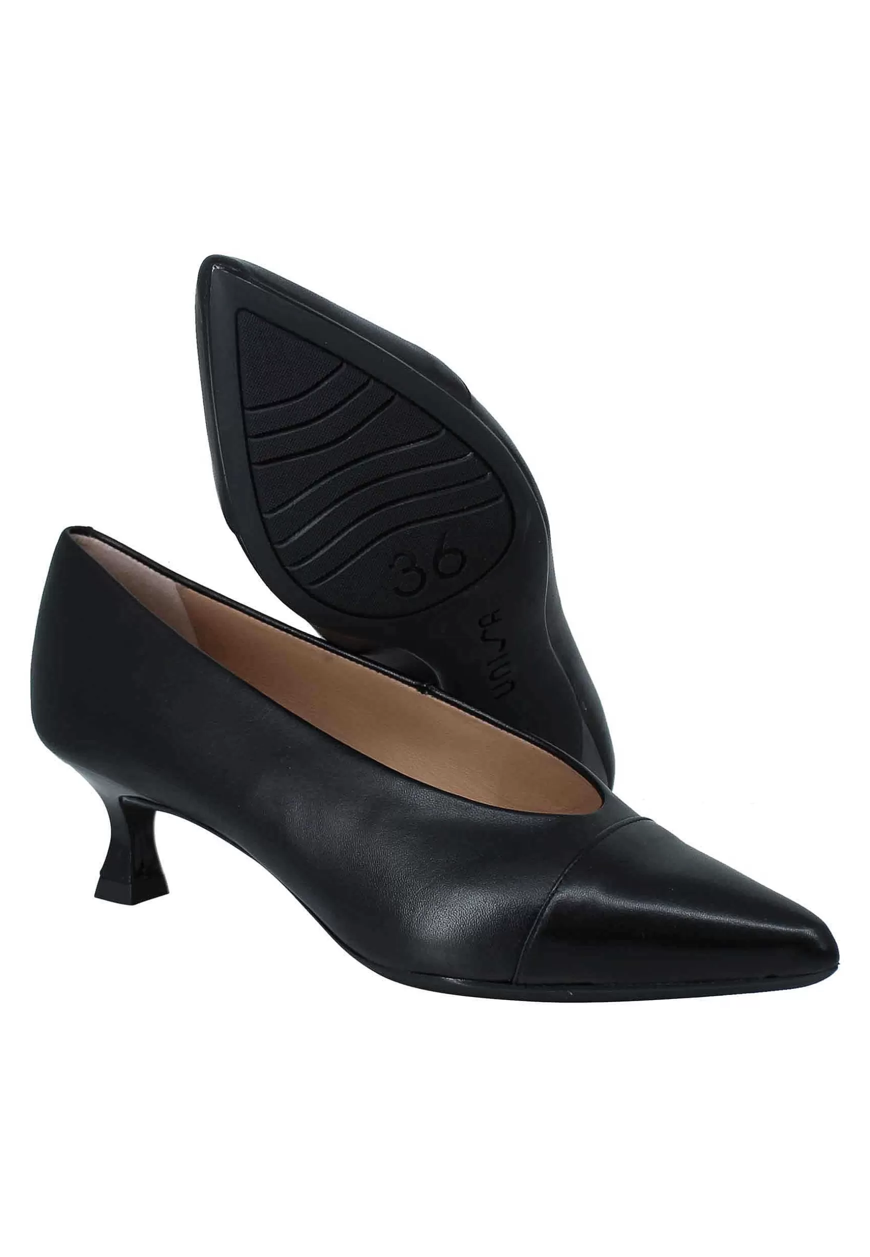 Decollete Donna In Pelle Nera Tacco Basso Con Scollo Alto E Puntina*Unisa Store