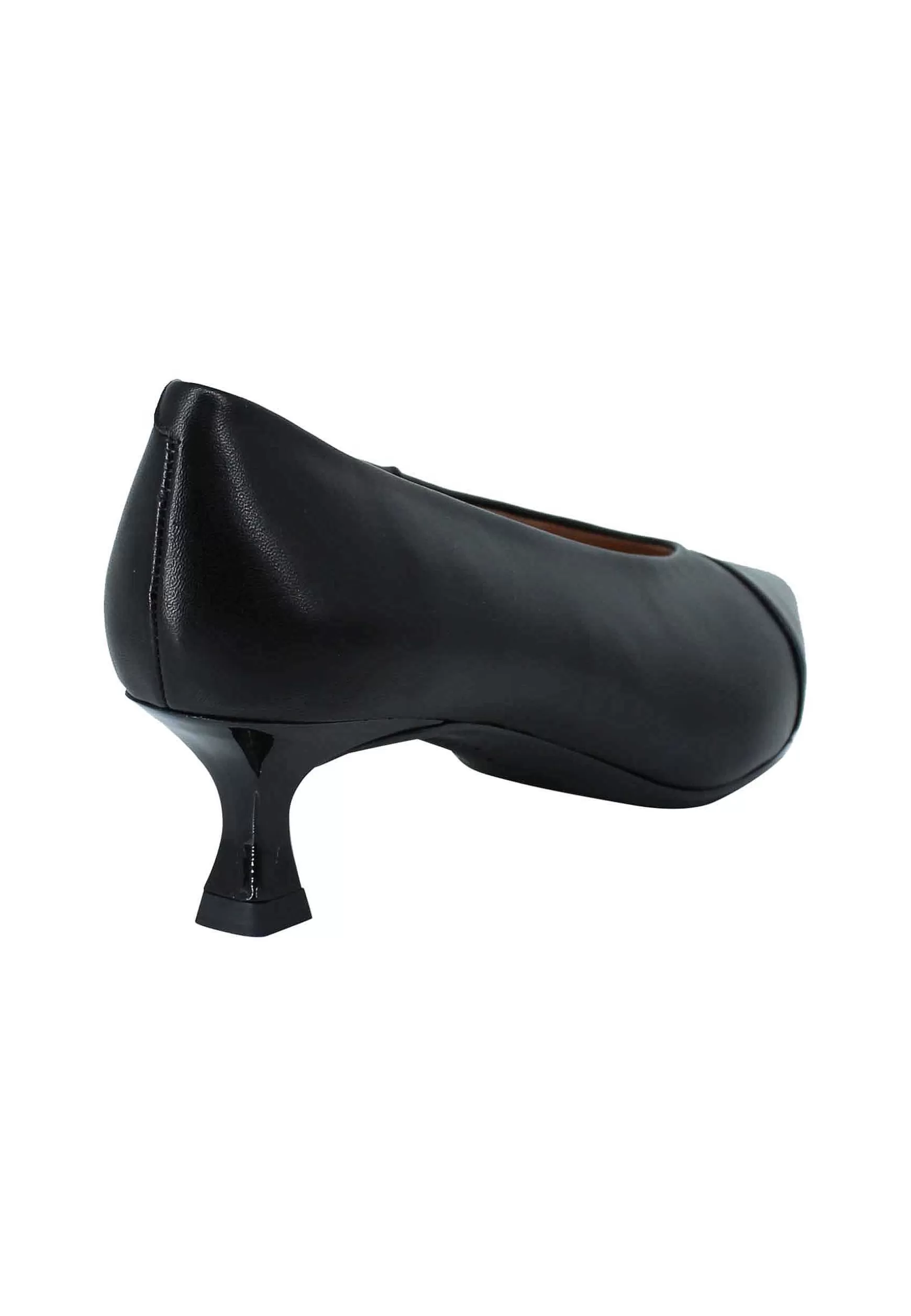 Decollete Donna In Pelle Nera Tacco Basso Con Scollo Alto E Puntina*Unisa Store