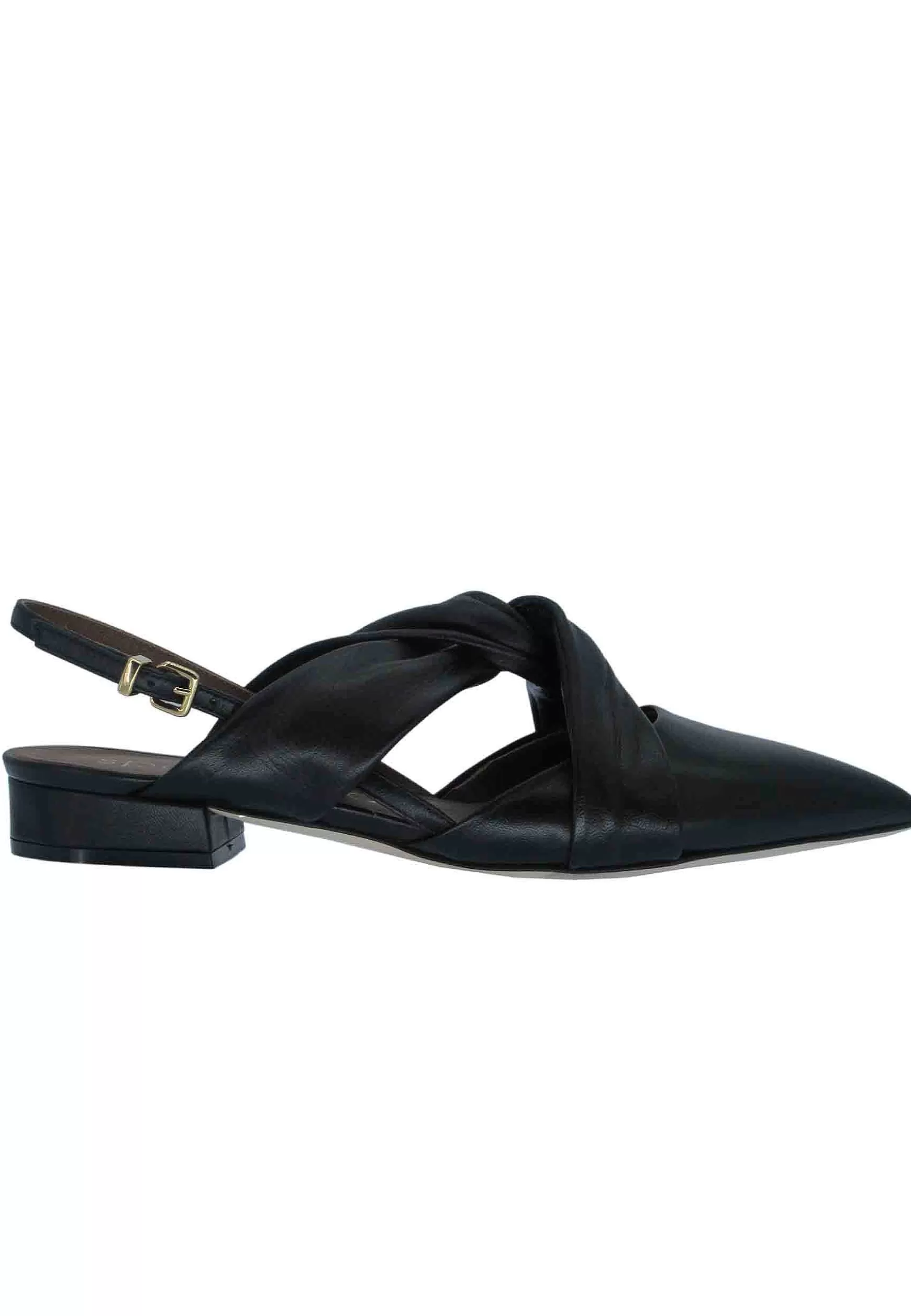 Decollete Donna In Pelle Nera Tacco Basso E Cinturino Alla Caviglia** Discount