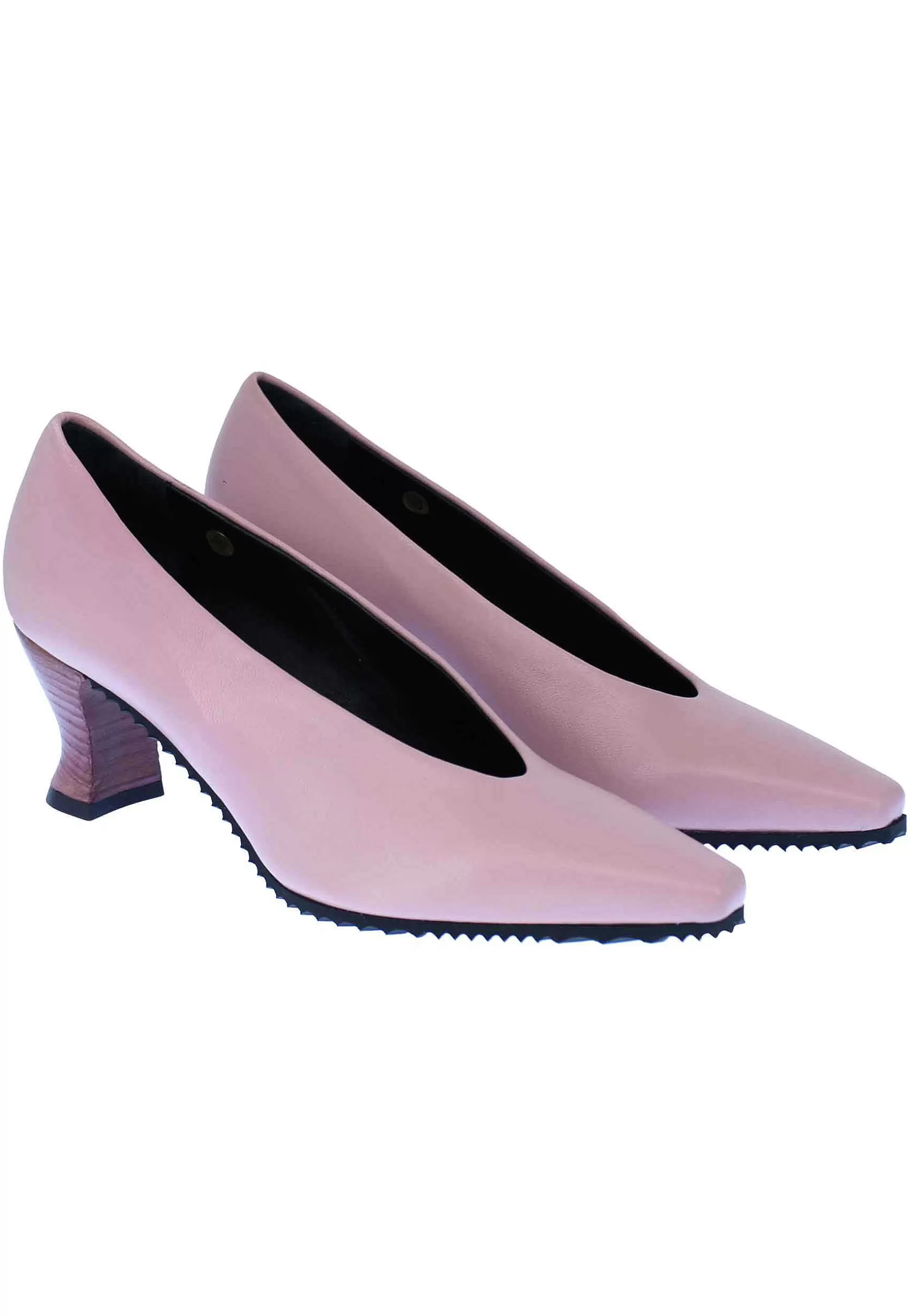 Decollete Donna In Pelle Rosa Punta Quadra E Tacco In Cuoio** Best