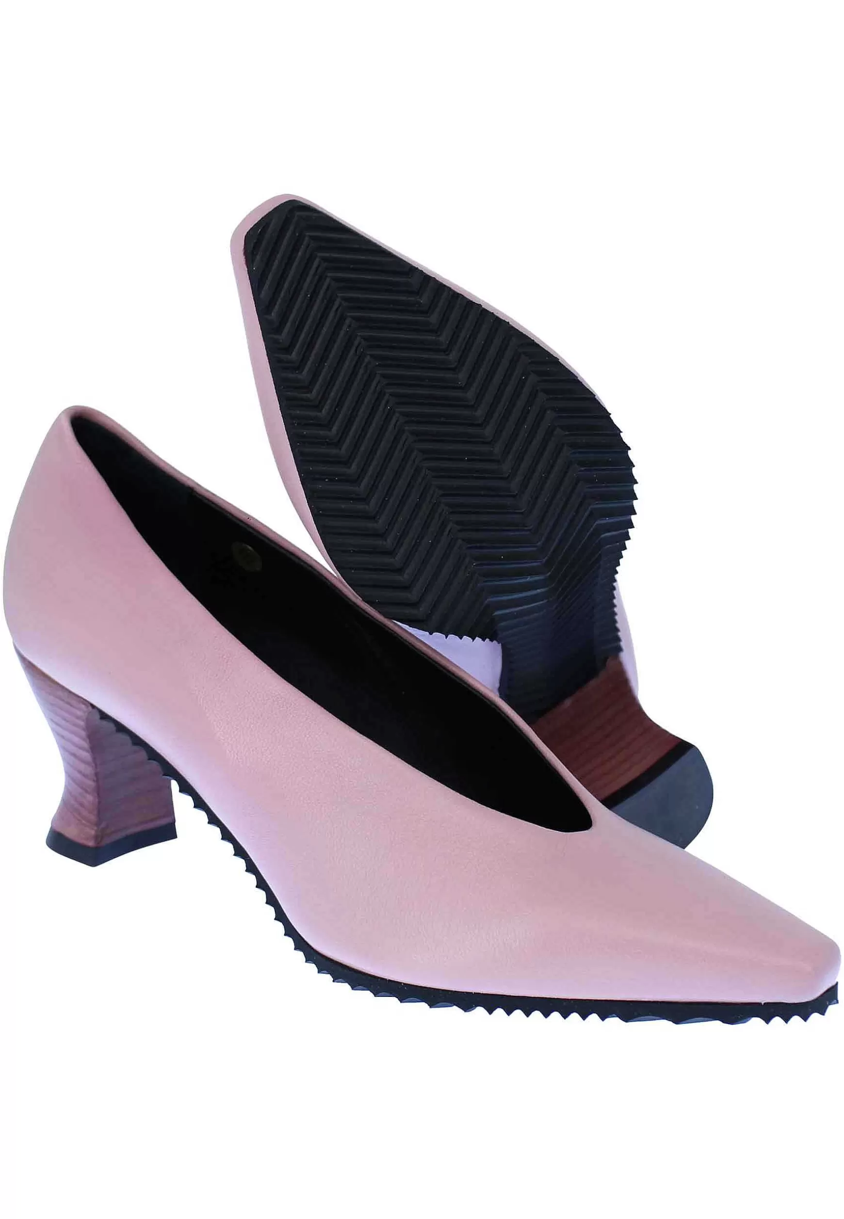 Decollete Donna In Pelle Rosa Punta Quadra E Tacco In Cuoio** Best