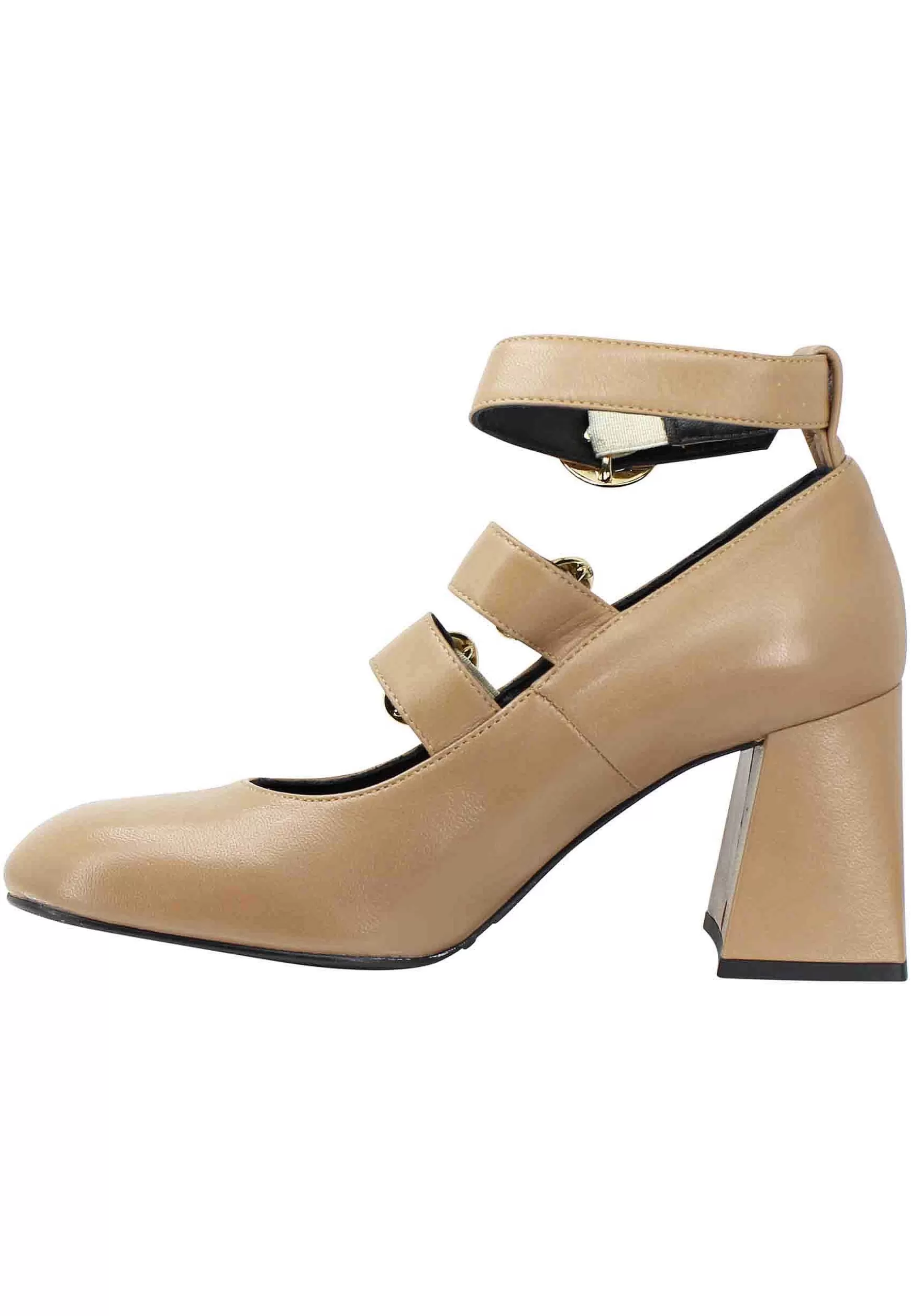 Decollete Donna In Pelle Sabbia Con Cinturini Fibbie E Tacco Alto** Store