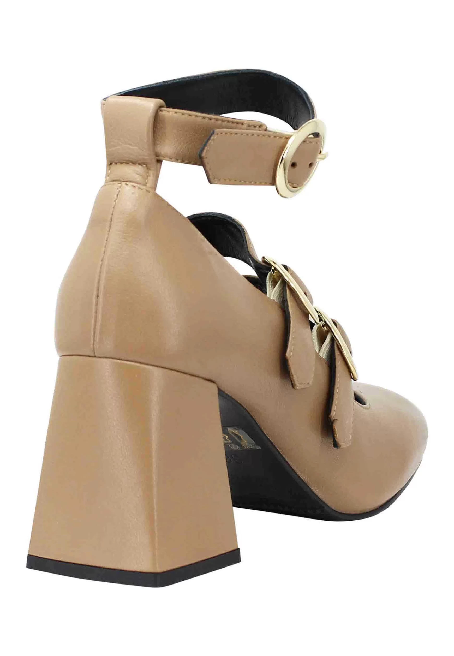 Decollete Donna In Pelle Sabbia Con Cinturini Fibbie E Tacco Alto** Store