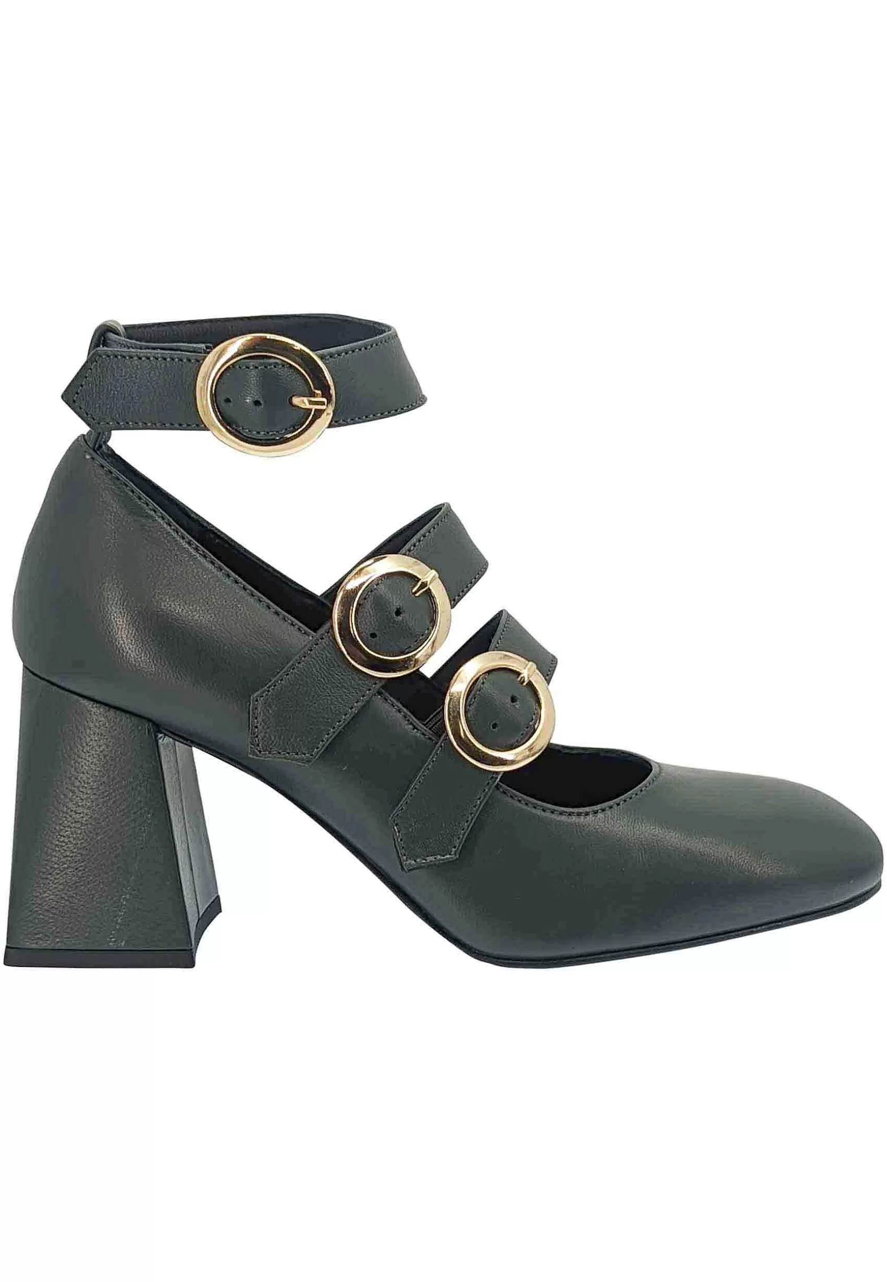 Decollete Donna In Pelle Verde Con Cinturini Fibbie E Tacco Alto** Cheap