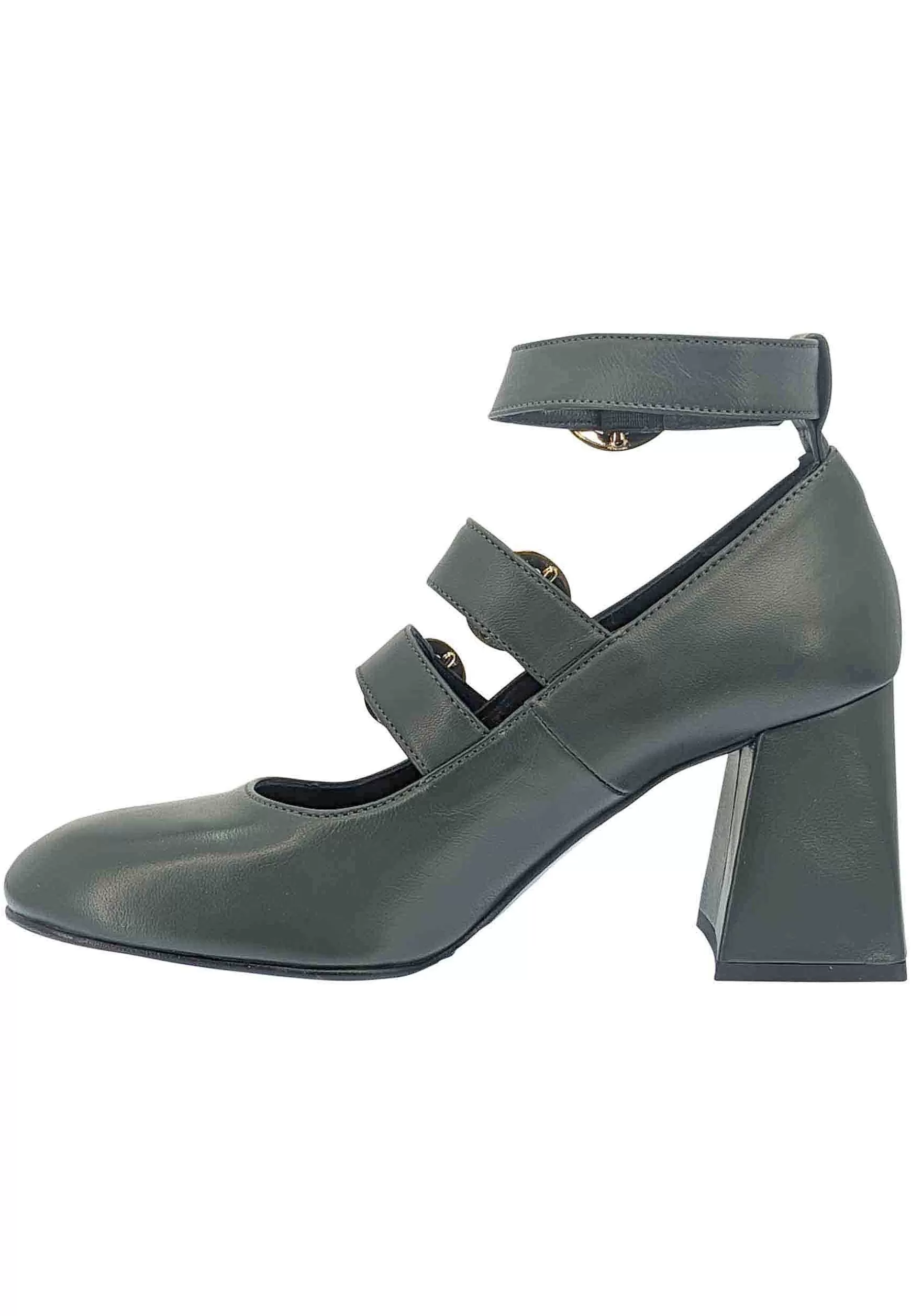 Decollete Donna In Pelle Verde Con Cinturini Fibbie E Tacco Alto** Cheap