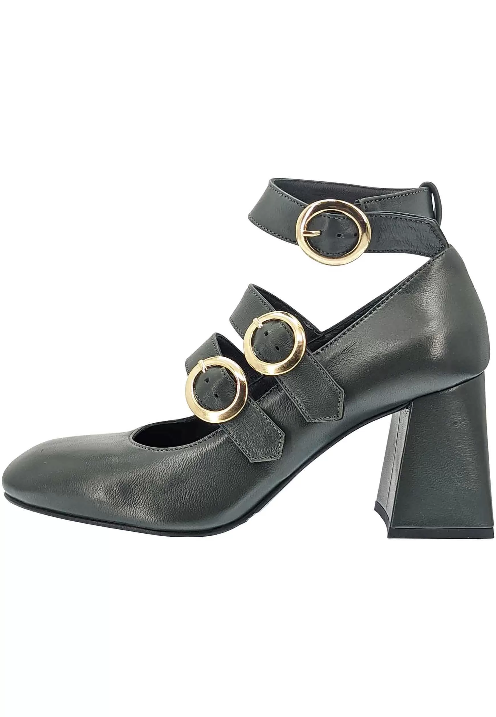Decollete Donna In Pelle Verde Con Cinturini Fibbie E Tacco Alto** Cheap
