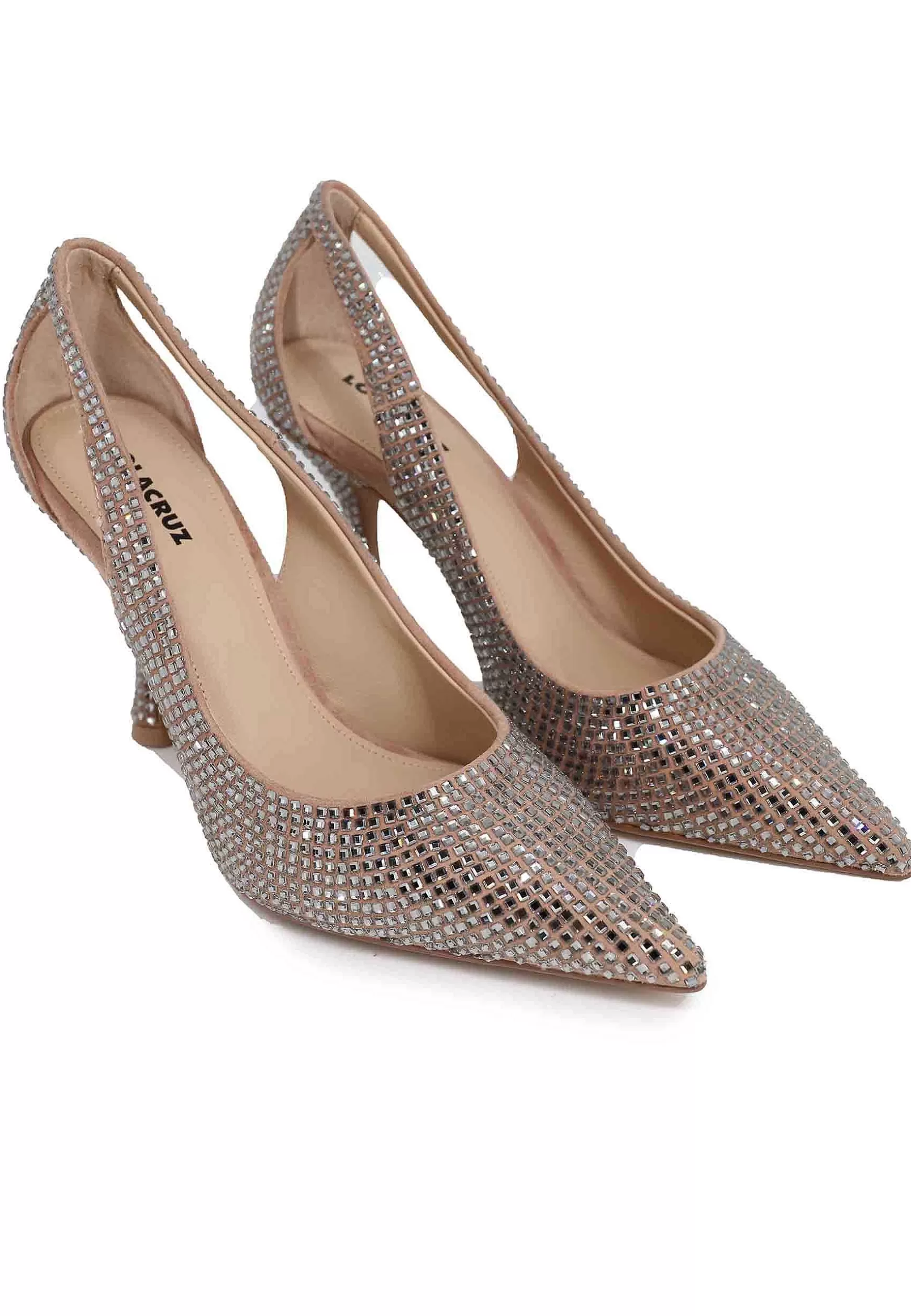 Decollete Donna In Strass Nude Tacco Alto Con Punta A Punta Nowa*Lola Cruz Clearance