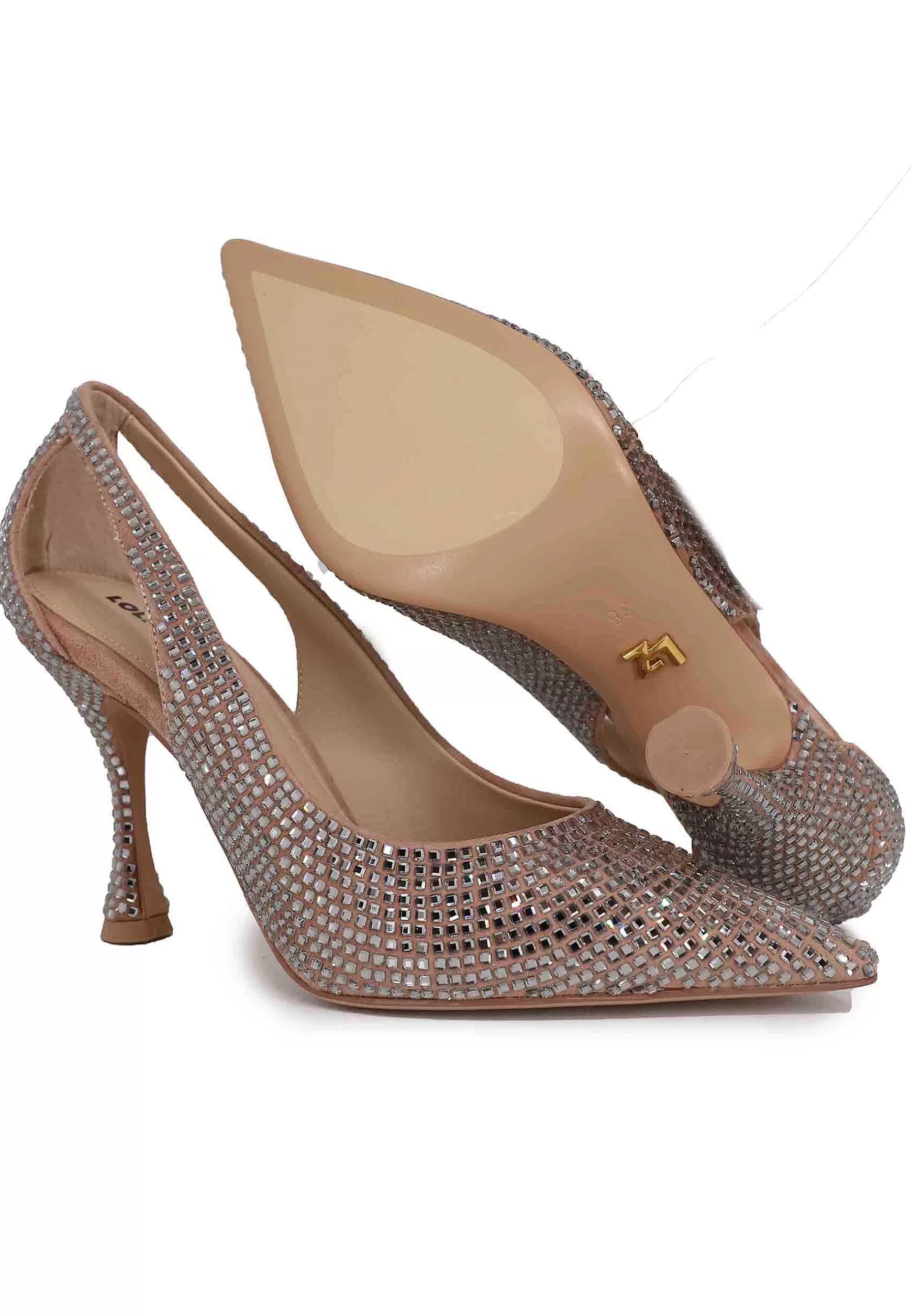 Decollete Donna In Strass Nude Tacco Alto Con Punta A Punta Nowa*Lola Cruz Clearance