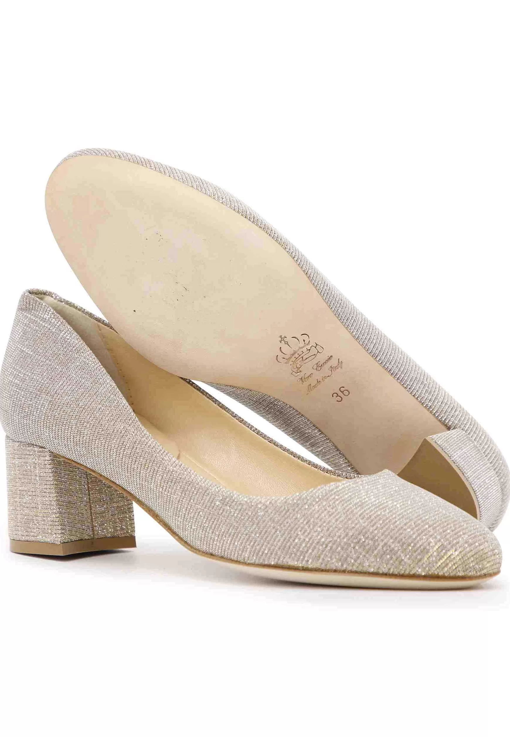 Decoete Donna In Tessuto Nude Con Punta Tonda Tacco Medio E Suoa In Cuoio*L Sale