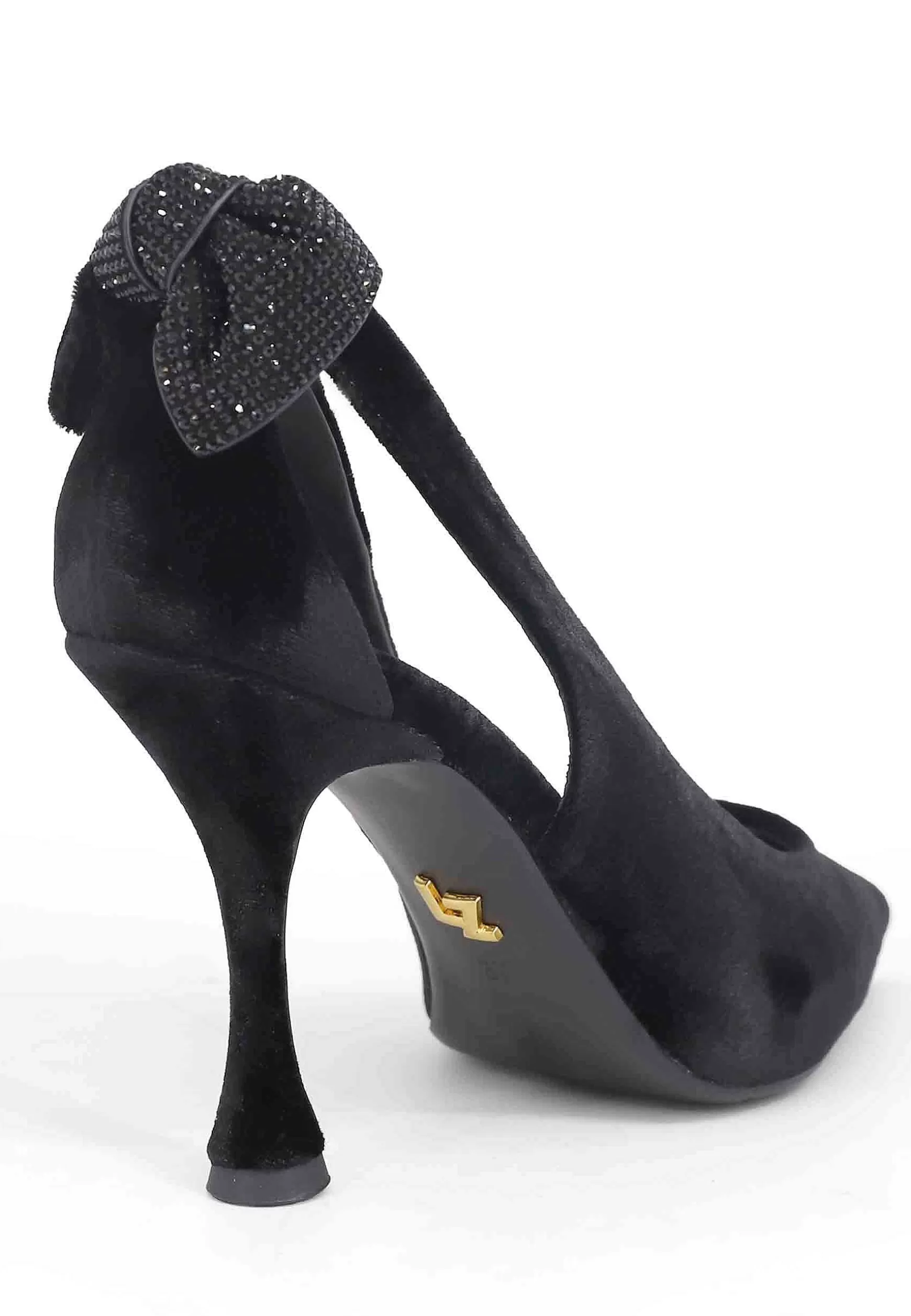 Decollete Donna In Velluto Nero Con Fiocco In Strass Persan*Lola Cruz Outlet
