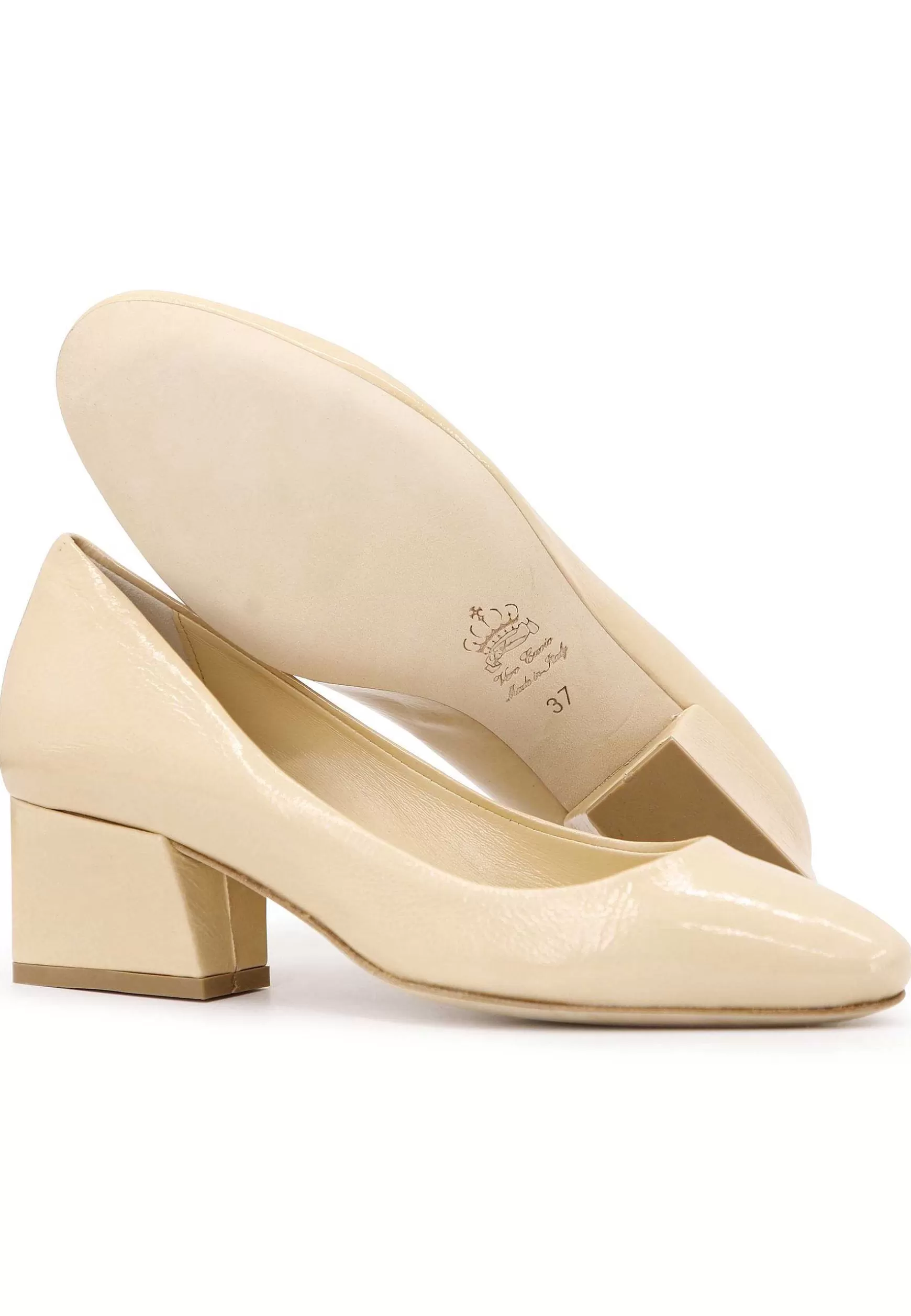 Decoete Donna In Vernice Beige Con Tacco Basso E Punta Tonda*L Hot