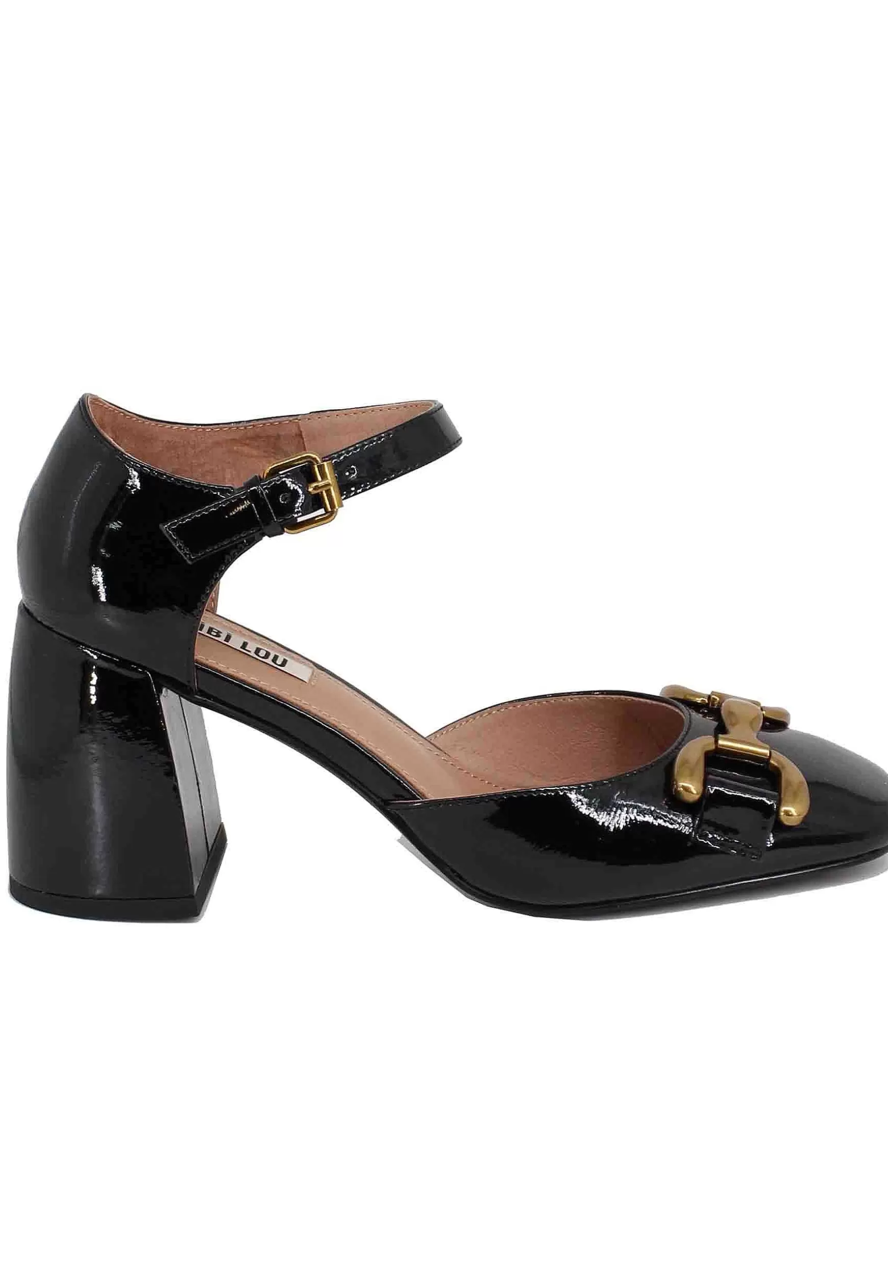 Decollete Donna In Vernice Nera Con Morsetto Oro E Cinturino Alla Caviglia Haley*Bibi Lou Store