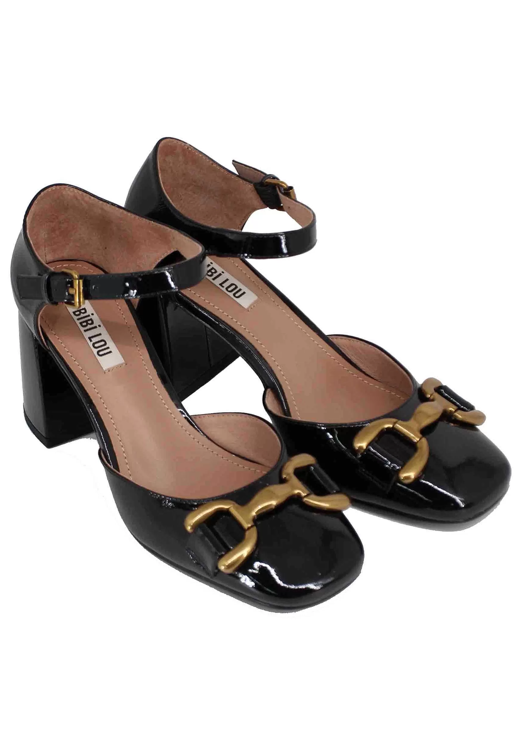 Decollete Donna In Vernice Nera Con Morsetto Oro E Cinturino Alla Caviglia Haley*Bibi Lou Store