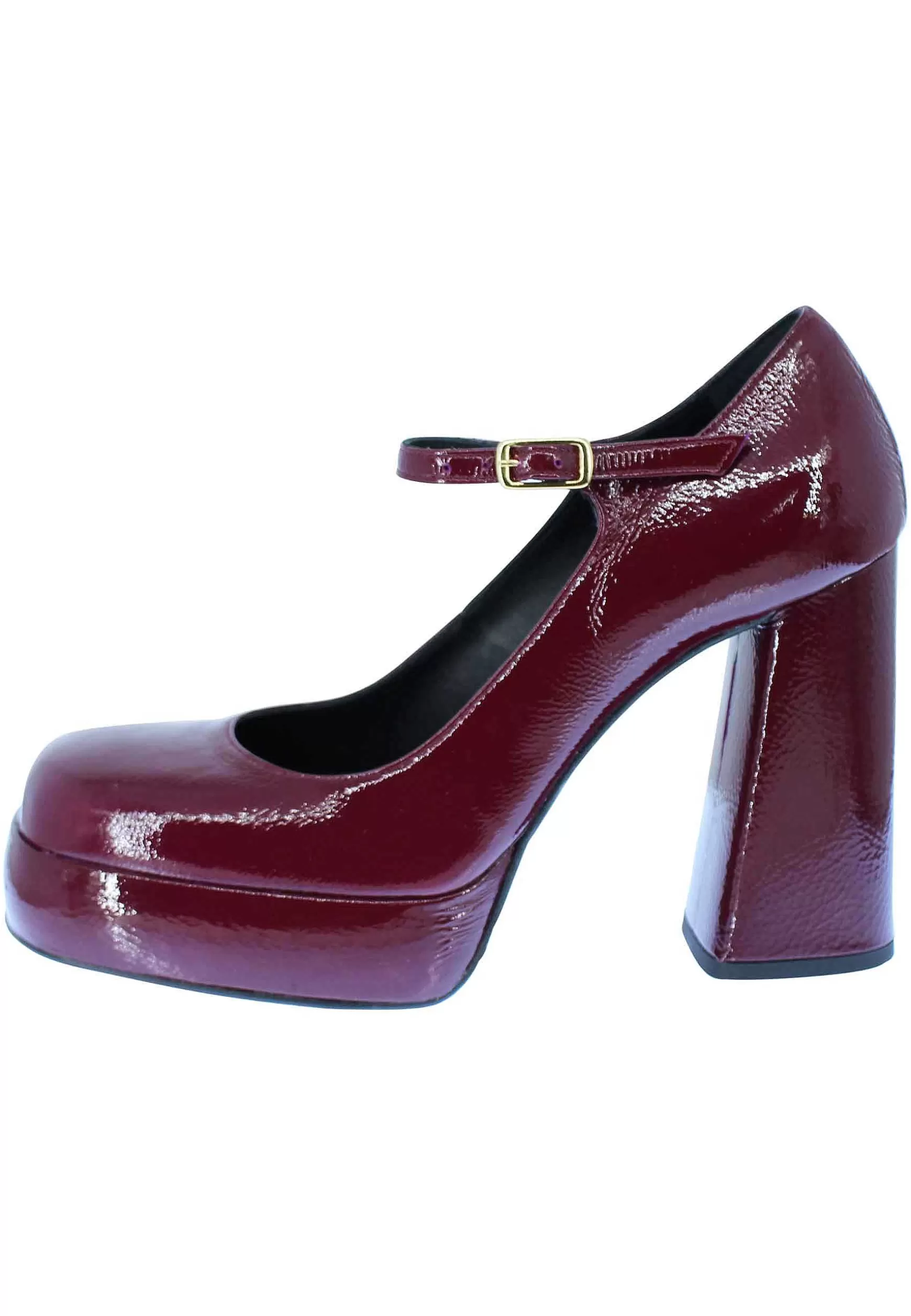 Decollete In Vernice Prugna Tacco Alto E Plateau Con Cinturino Sul Collo Piede** Store