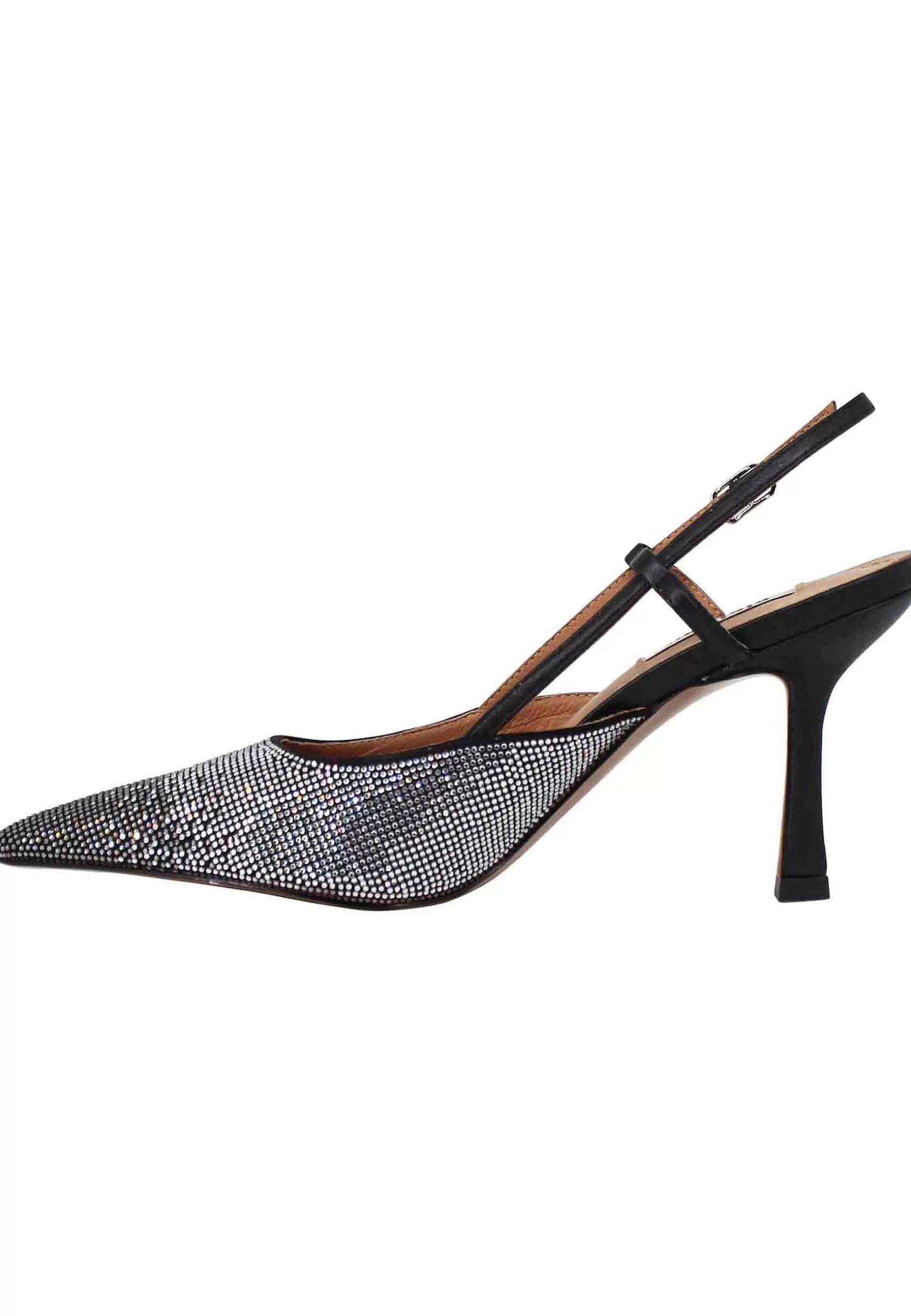 Decollete Slingback Donna Idalia In Tessuto Nero Con Strass Con Tacco Alto*Bibi Lou Best Sale