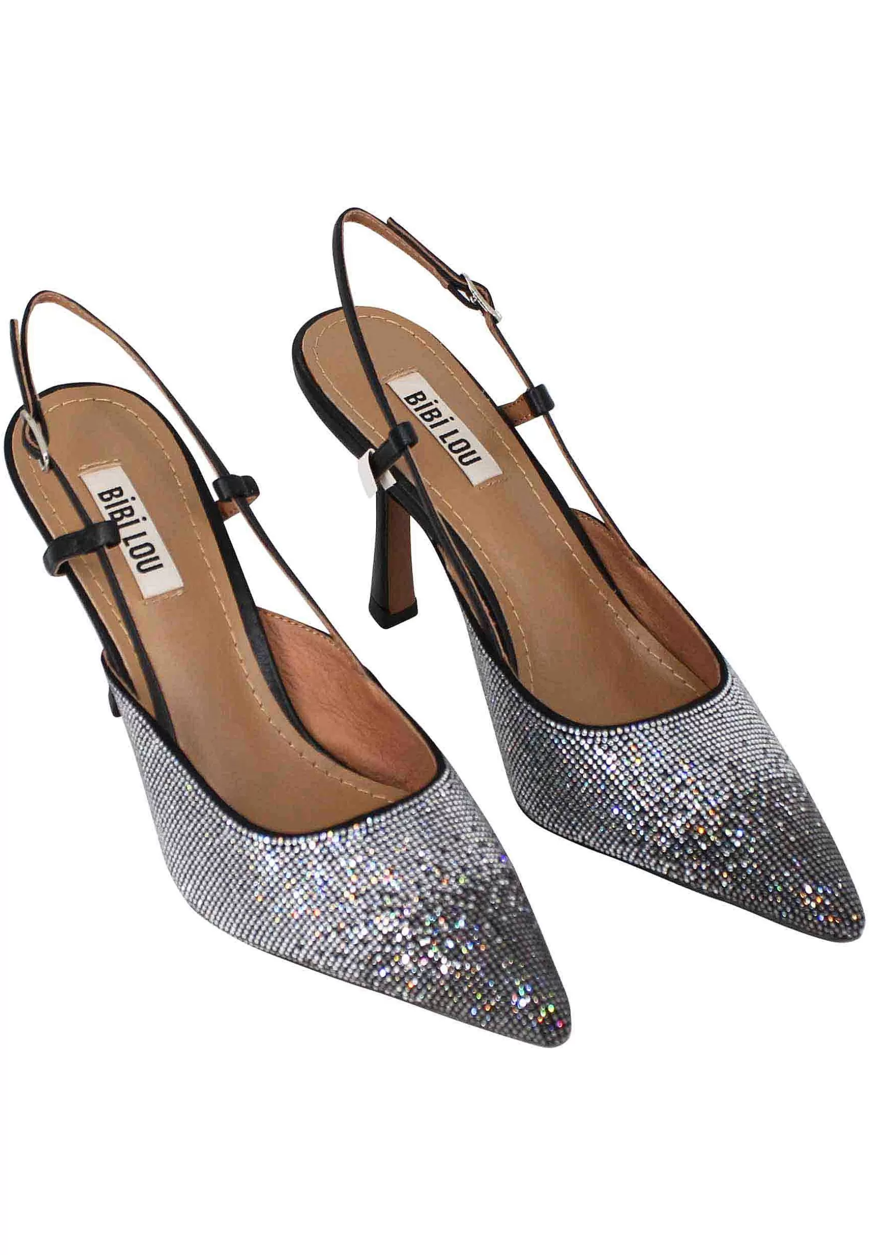 Decollete Slingback Donna Idalia In Tessuto Nero Con Strass Con Tacco Alto*Bibi Lou Best Sale