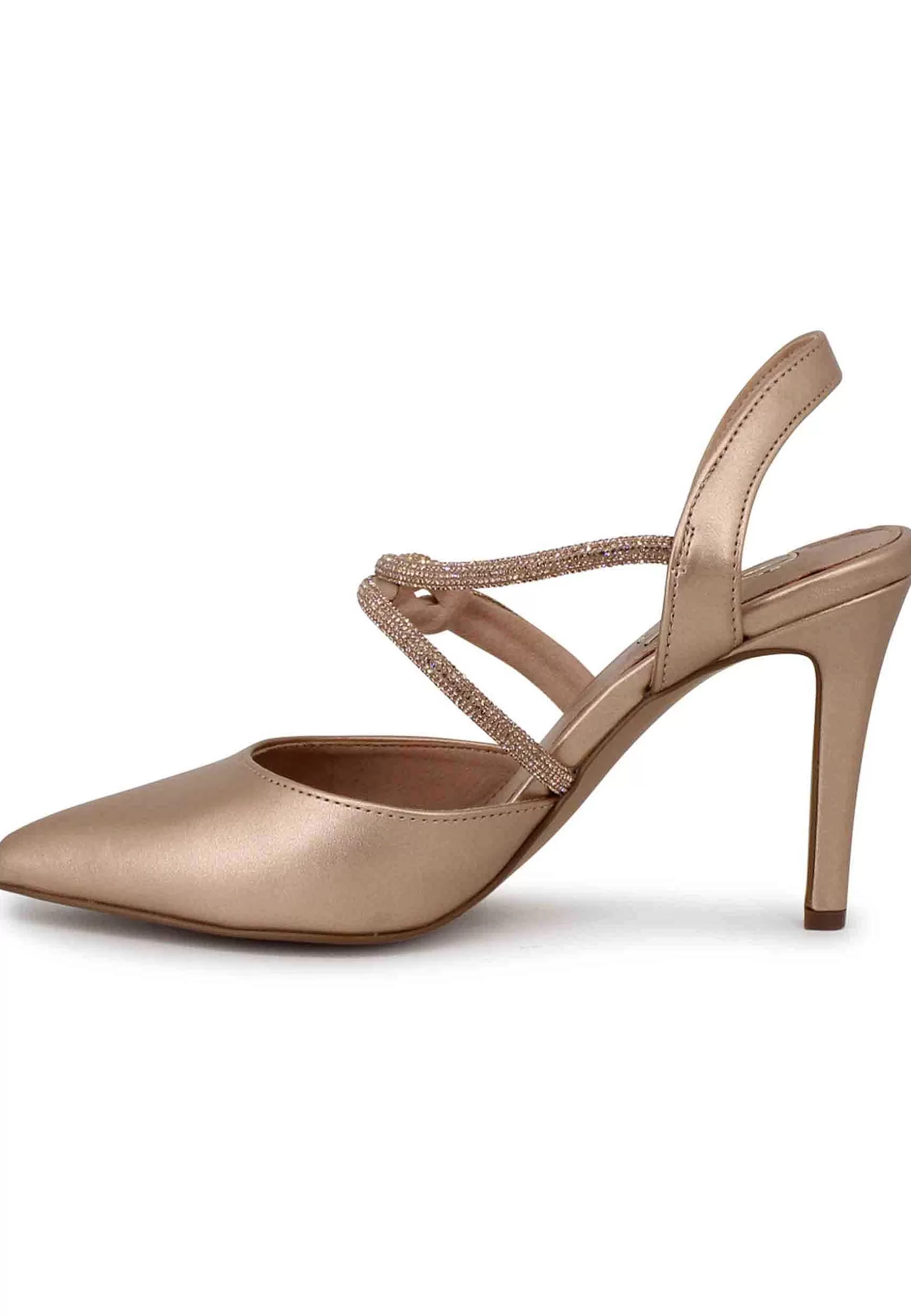Decollete Slingback Donna In Eco Pelle Rosa Lame Tacco Alto*Exe Shop
