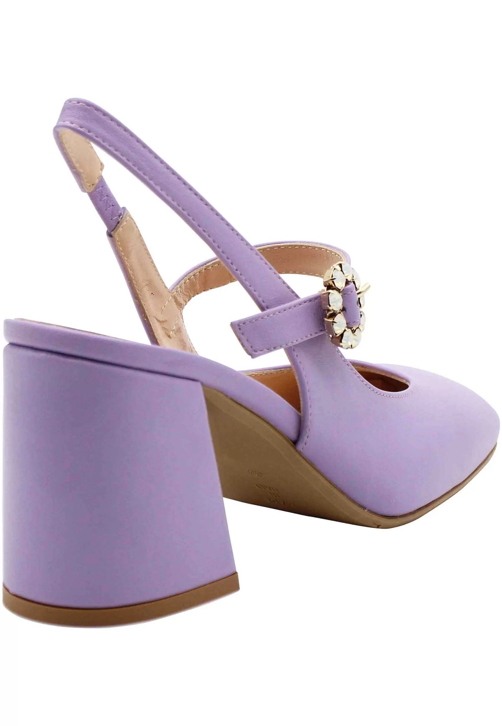 Decollete Slingback Donna In Pelle Glicine Con Tacco Grosso E Fibbitta In Strass*TIFFI Best Sale