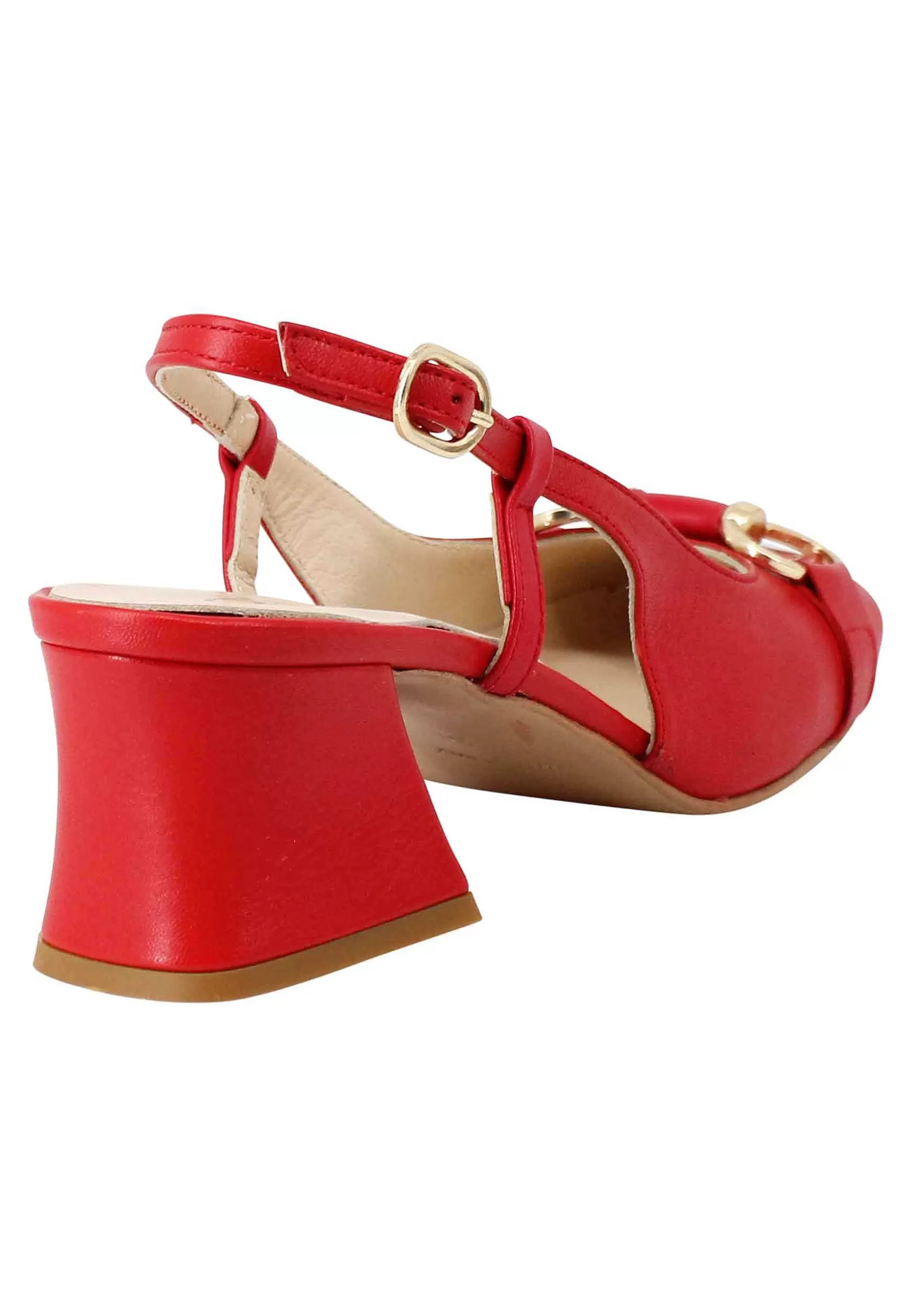 Decollete Slingback Donna In Pelle Rossa Con Morsetto In Oro** Discount