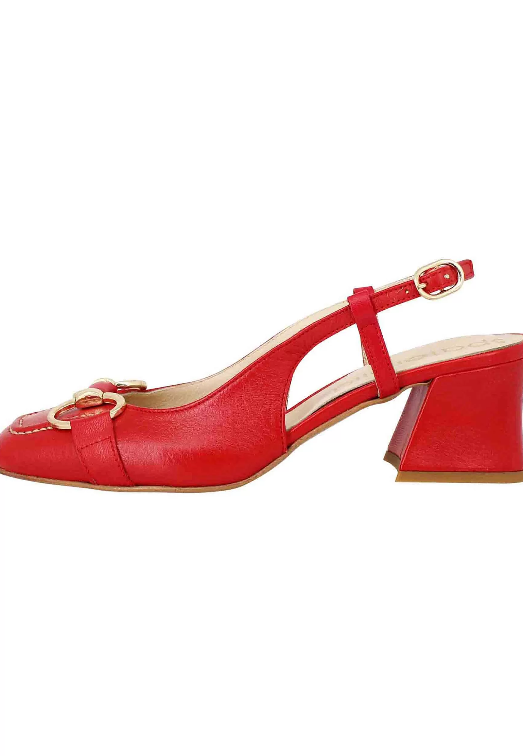 Decollete Slingback Donna In Pelle Rossa Con Morsetto In Oro** Discount