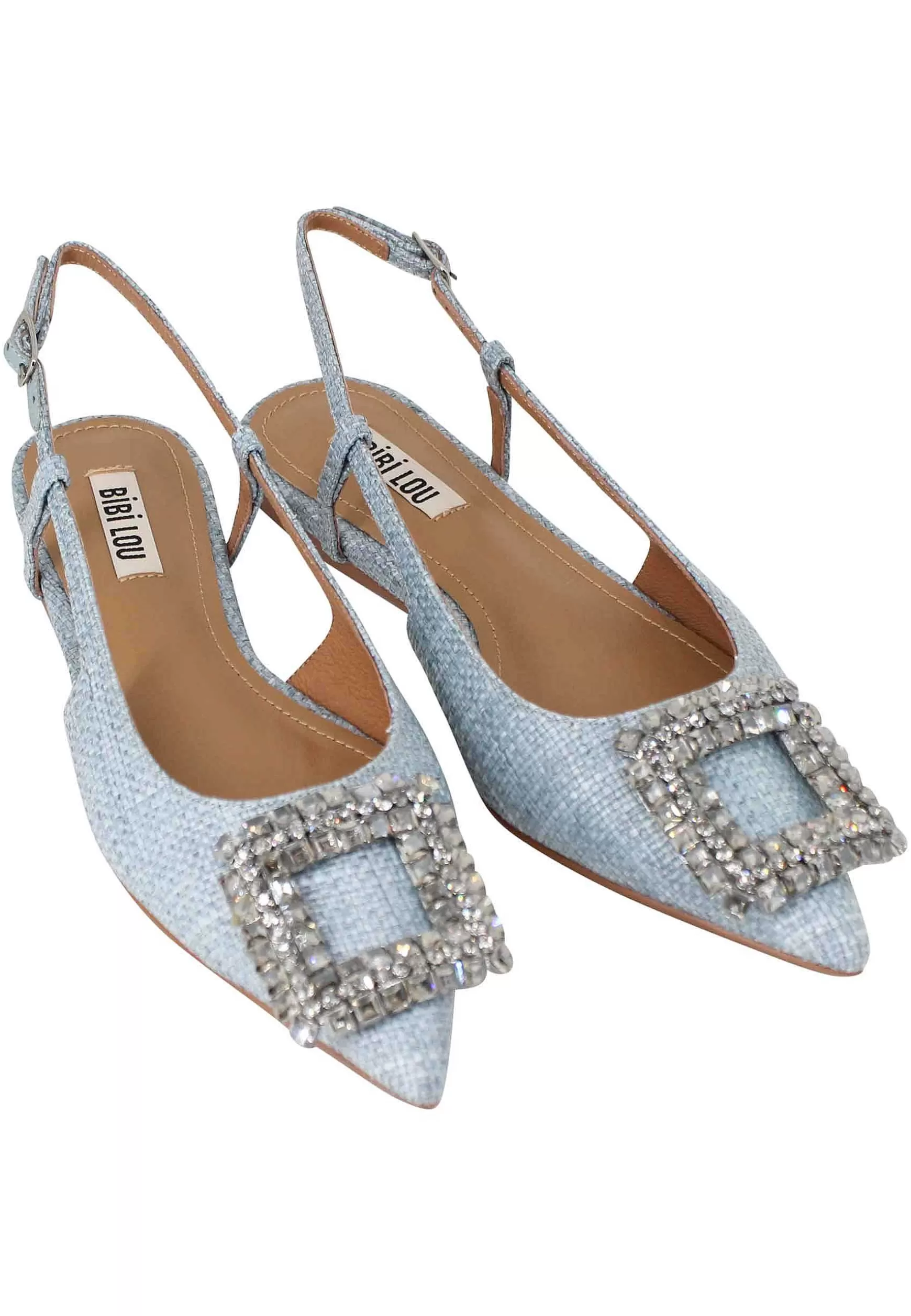 Decollete Slingback Sweet Donna In Tessuto Celeste Con Fibbia In Strass*Bibi Lou Cheap