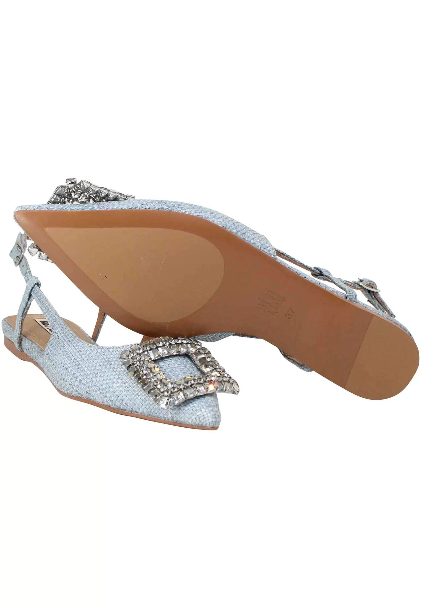 Decollete Slingback Sweet Donna In Tessuto Celeste Con Fibbia In Strass*Bibi Lou Cheap