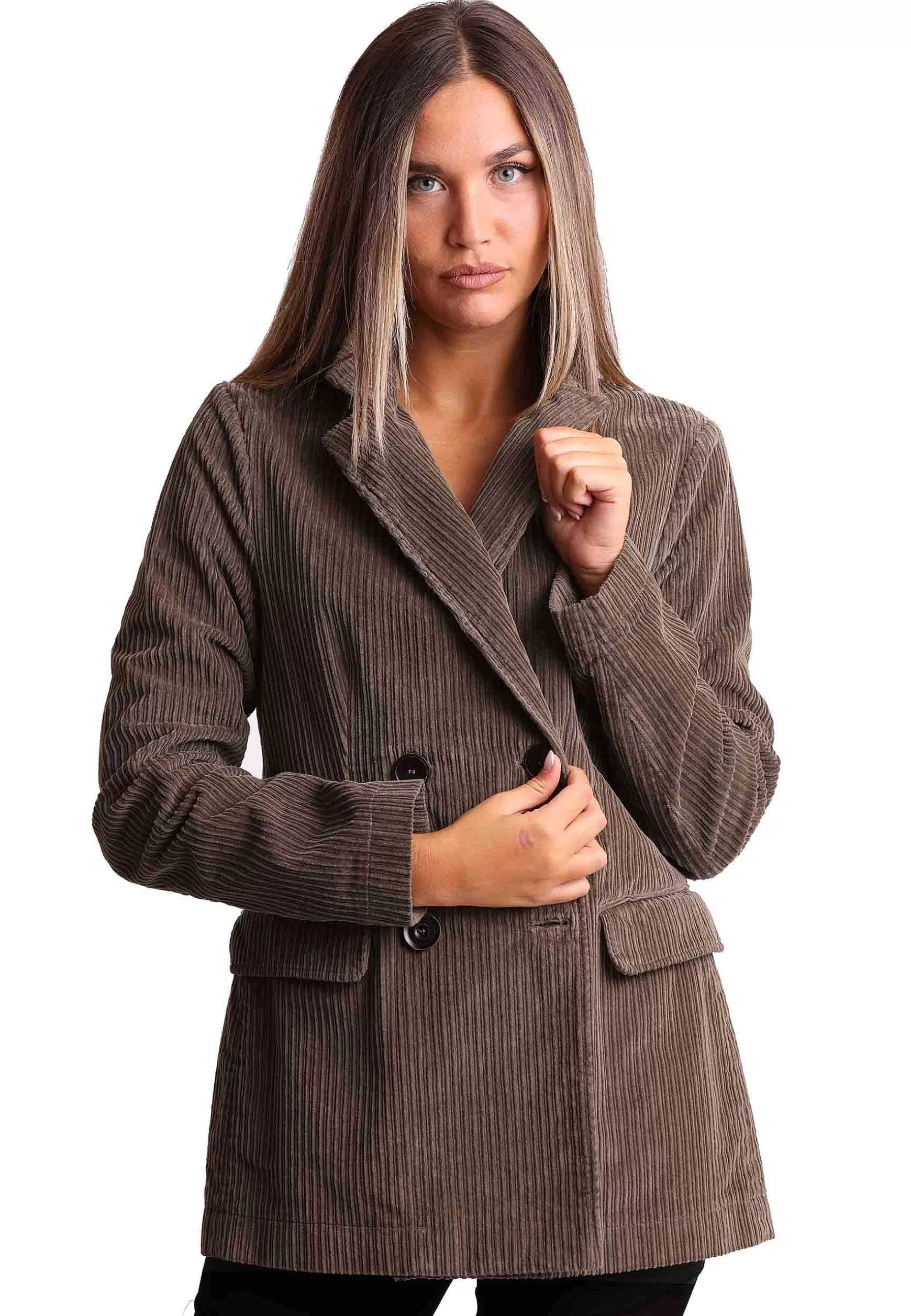 Giacca Donna Corduroy In Velluto Grigio Doppiopetto*Maliparmi Shop