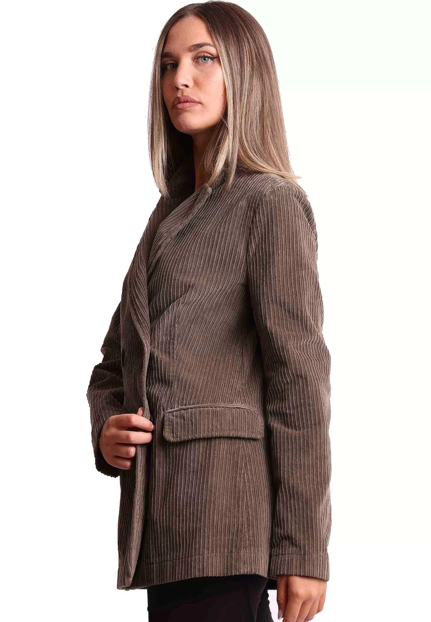 Giacca Donna Corduroy In Velluto Grigio Doppiopetto*Maliparmi Shop