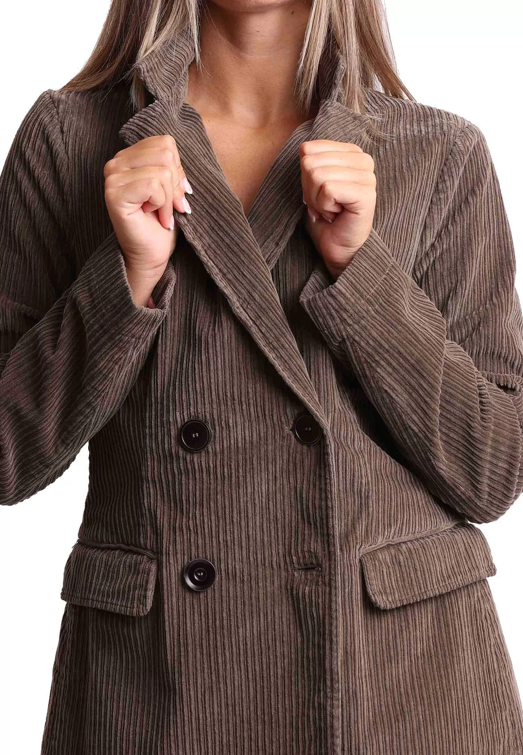 Giacca Donna Corduroy In Velluto Grigio Doppiopetto*Maliparmi Shop
