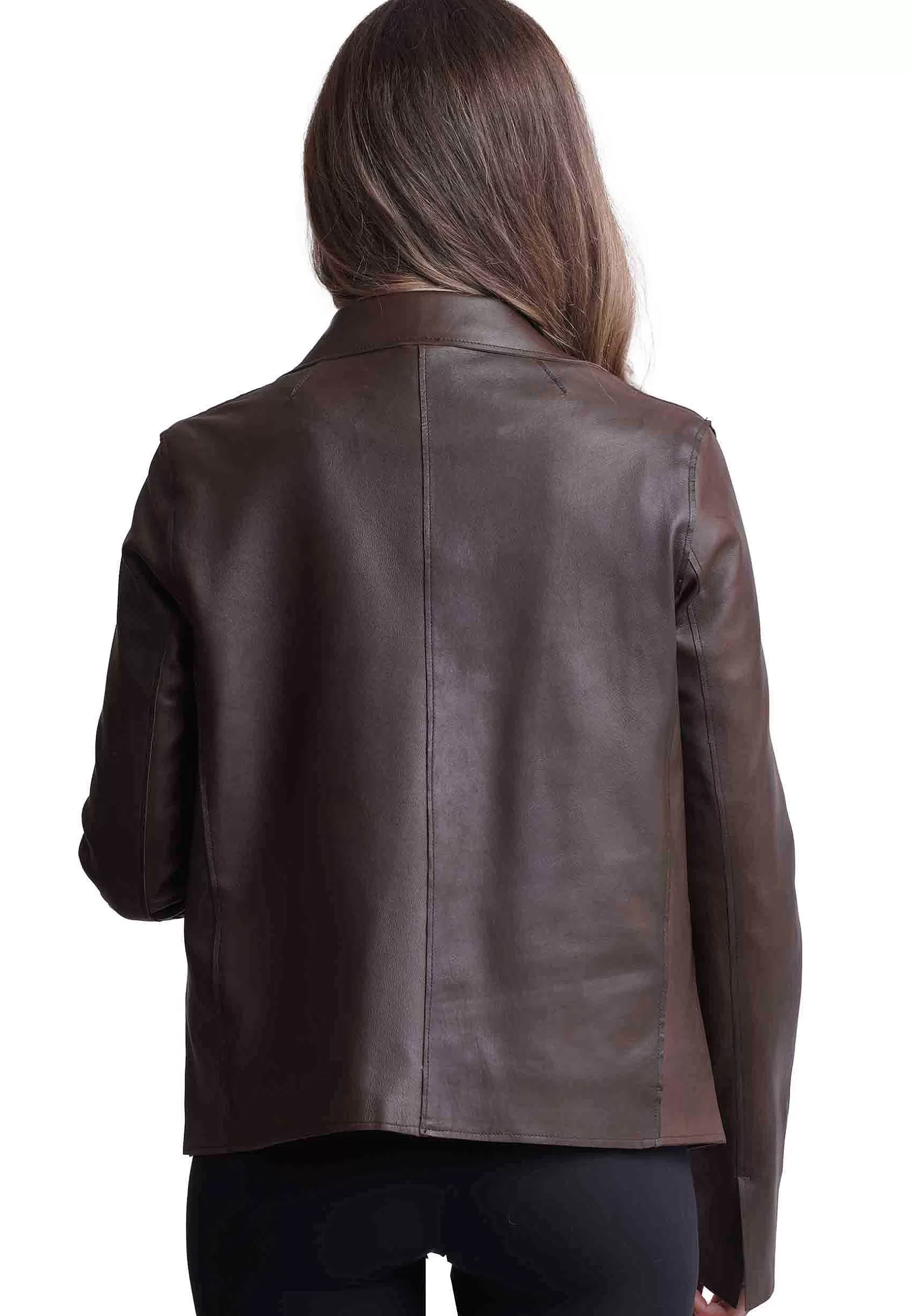 Giacca Donna In Pelle Sfoderata Testa Di Moro Monopetto 3 Bottoni** Sale