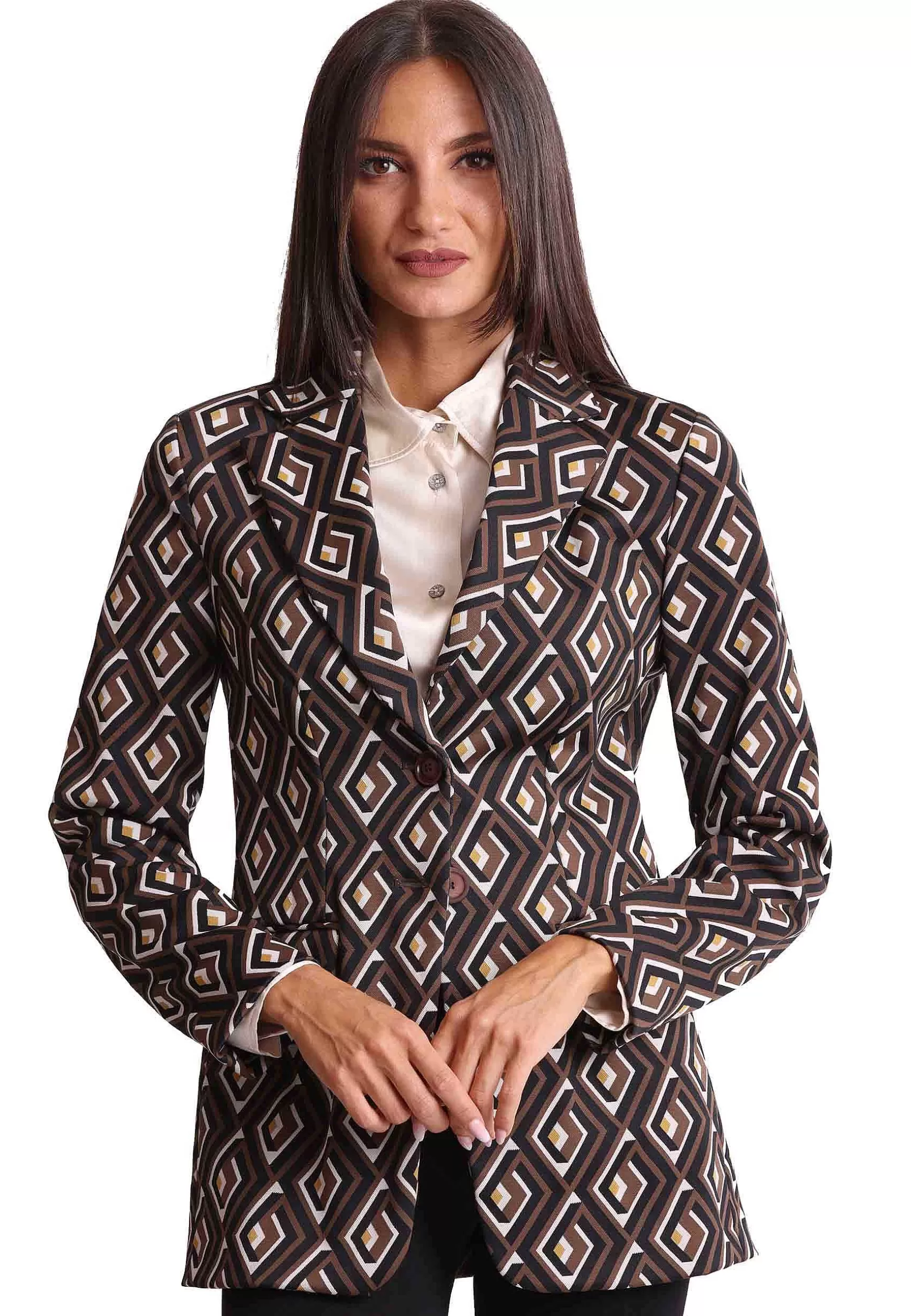 Giacca Donna Monopetto Maze In Tessuto Jacquard Marrone A Fantasia*Maliparmi Best Sale