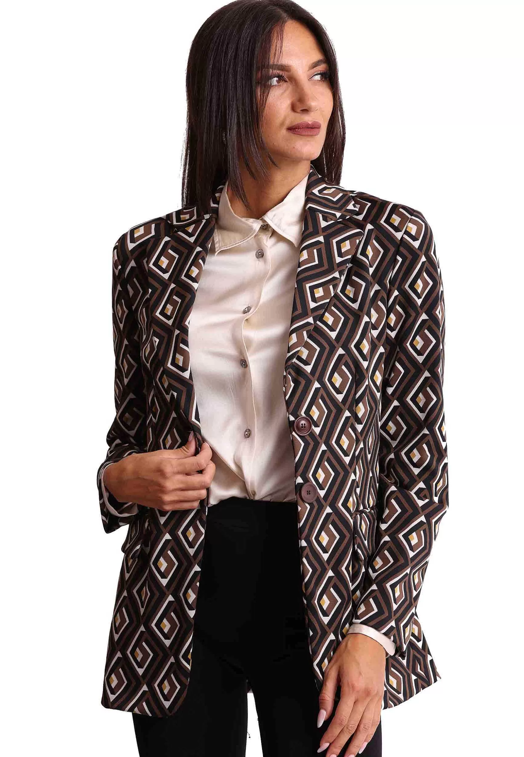 Giacca Donna Monopetto Maze In Tessuto Jacquard Marrone A Fantasia*Maliparmi Best Sale