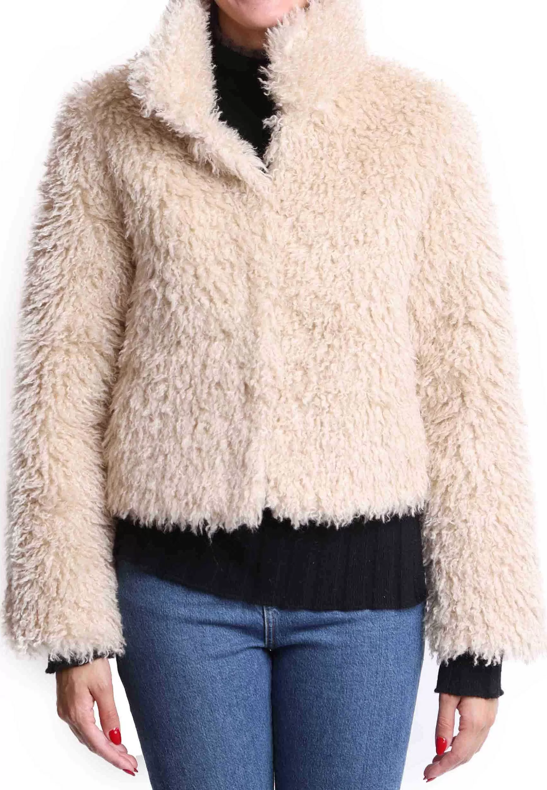 Giacche Teddy Donna In Eco Fur Beige Con Collo Alto** Clearance