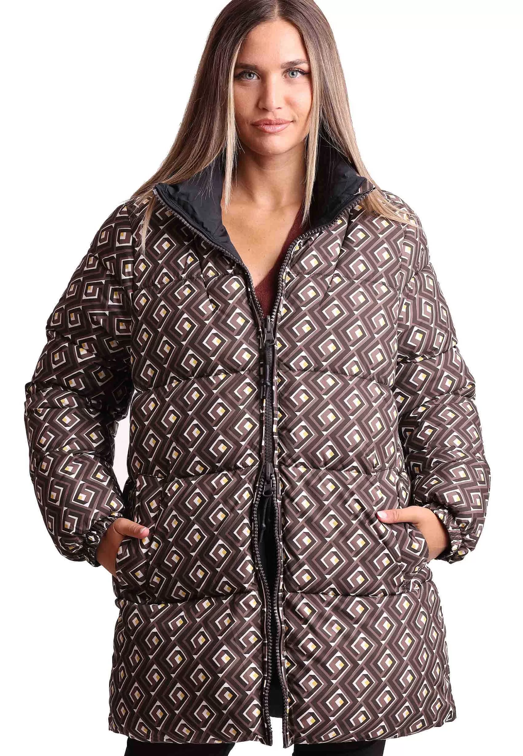 Giaccone Donna Piumino Padded Reverse In Nylon Stampato A Fantasia Marrone*Maliparmi Online