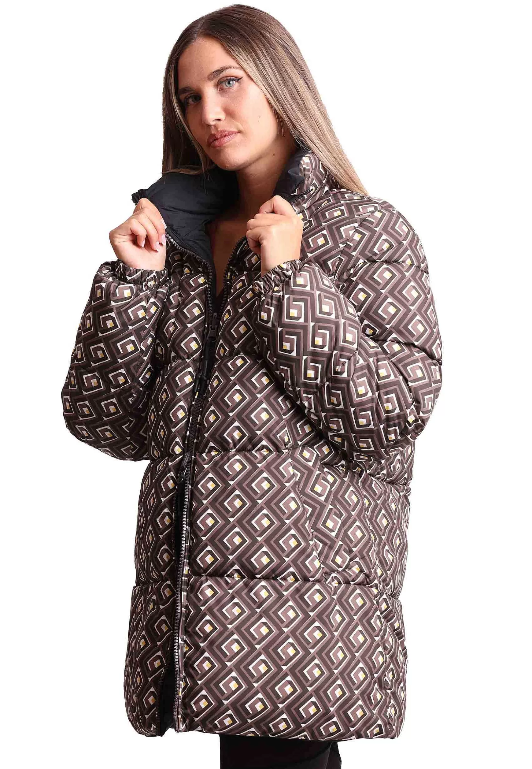 Giaccone Donna Piumino Padded Reverse In Nylon Stampato A Fantasia Marrone*Maliparmi Online