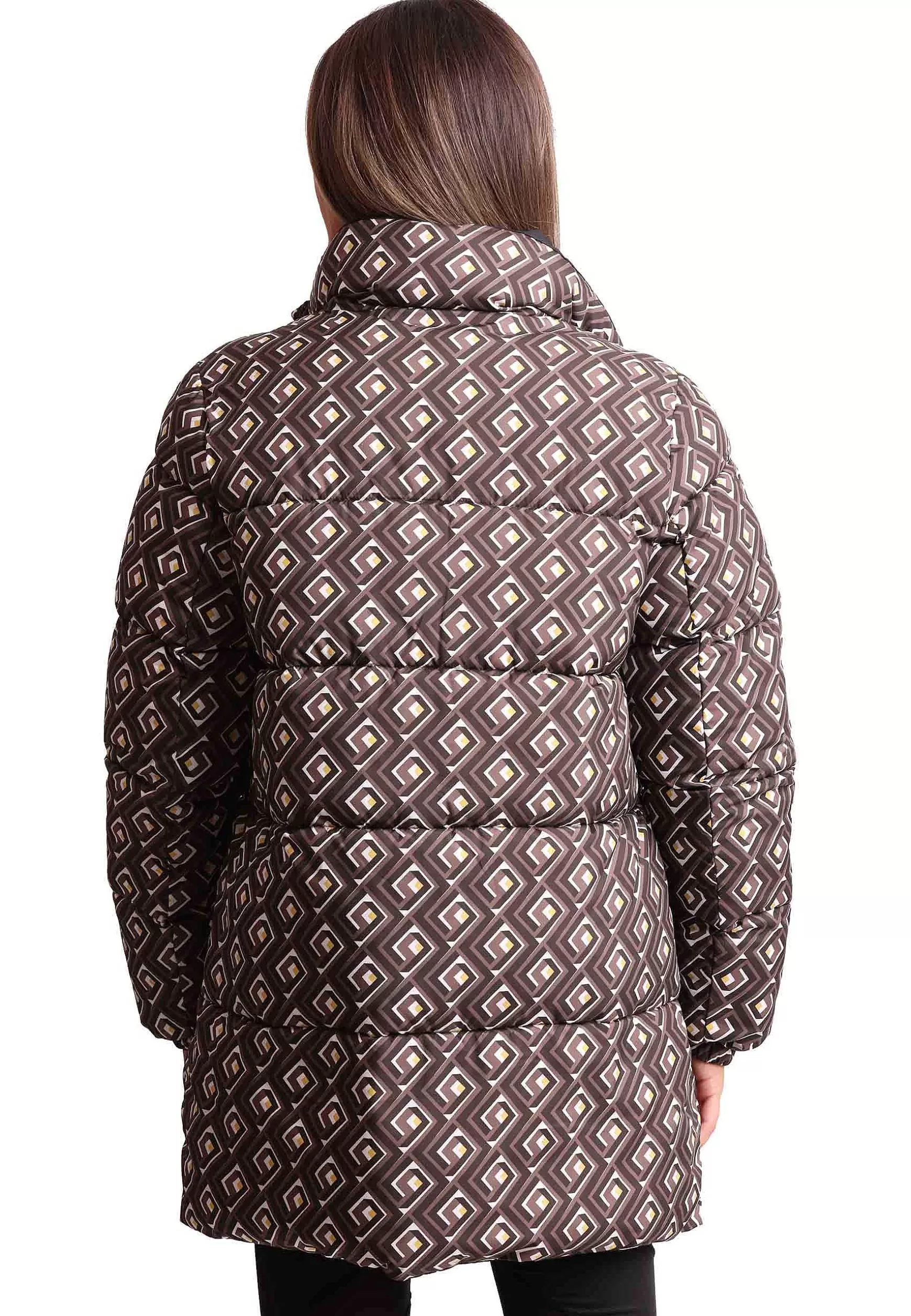Giaccone Donna Piumino Padded Reverse In Nylon Stampato A Fantasia Marrone*Maliparmi Online