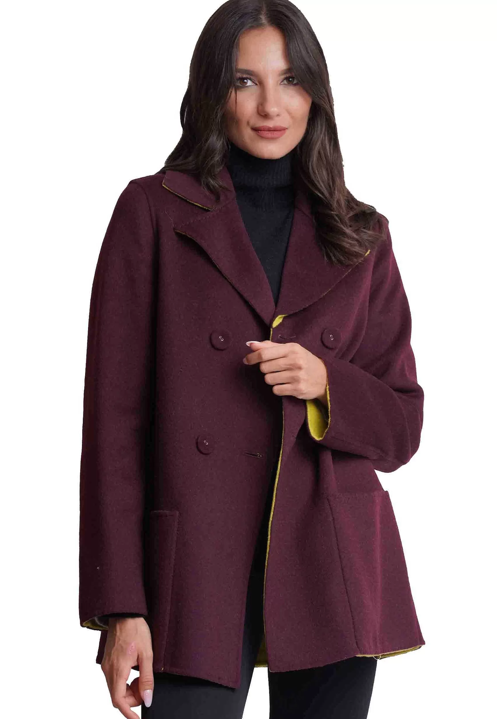 Giaccone Reversibile Donna Doppio Petto Double In Lana Bordeaux*Maliparmi Cheap