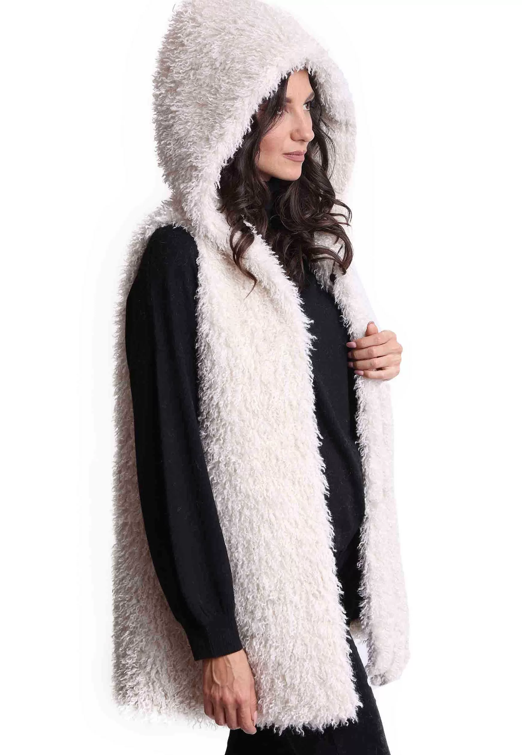Gilet Teddy Donna In Eco Fur Bianco Con Cappuccio E Giro Manica** Hot