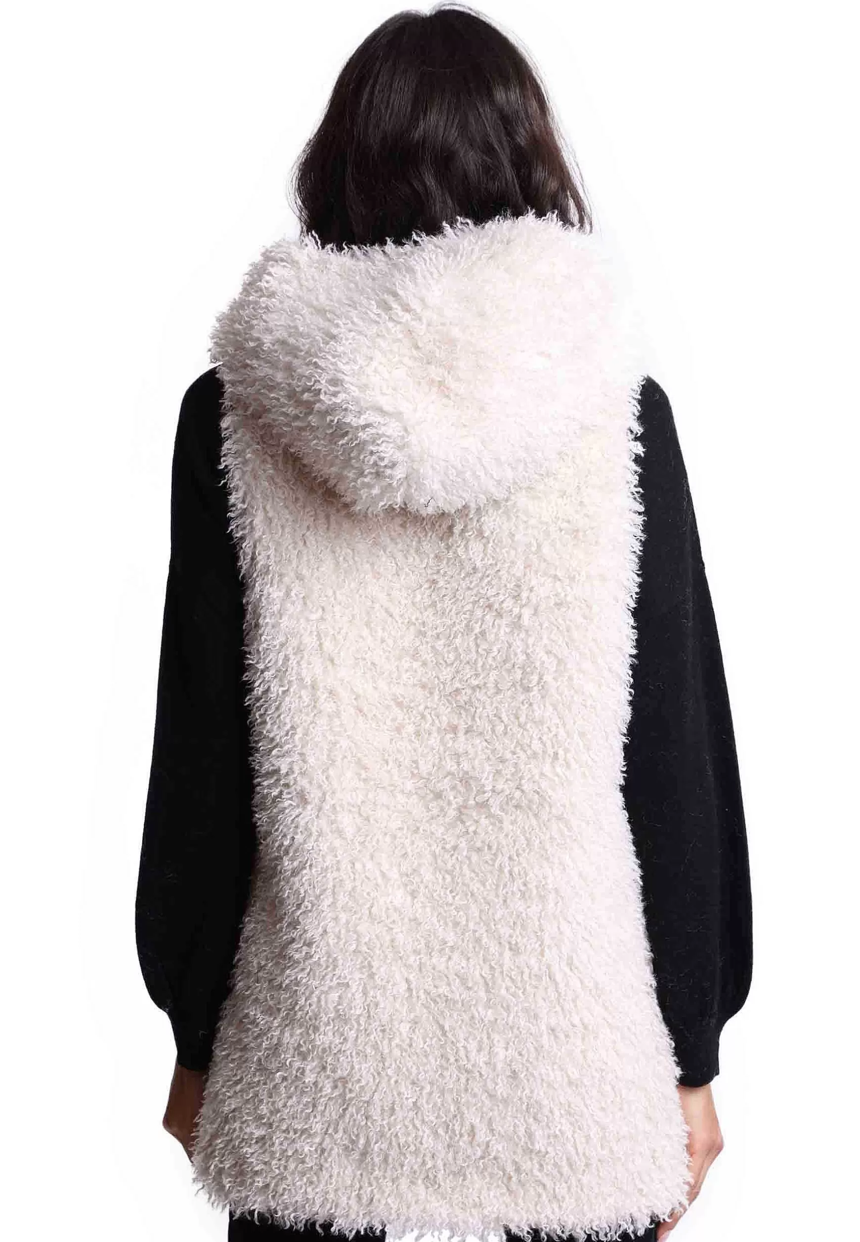 Gilet Teddy Donna In Eco Fur Bianco Con Cappuccio E Giro Manica** Hot