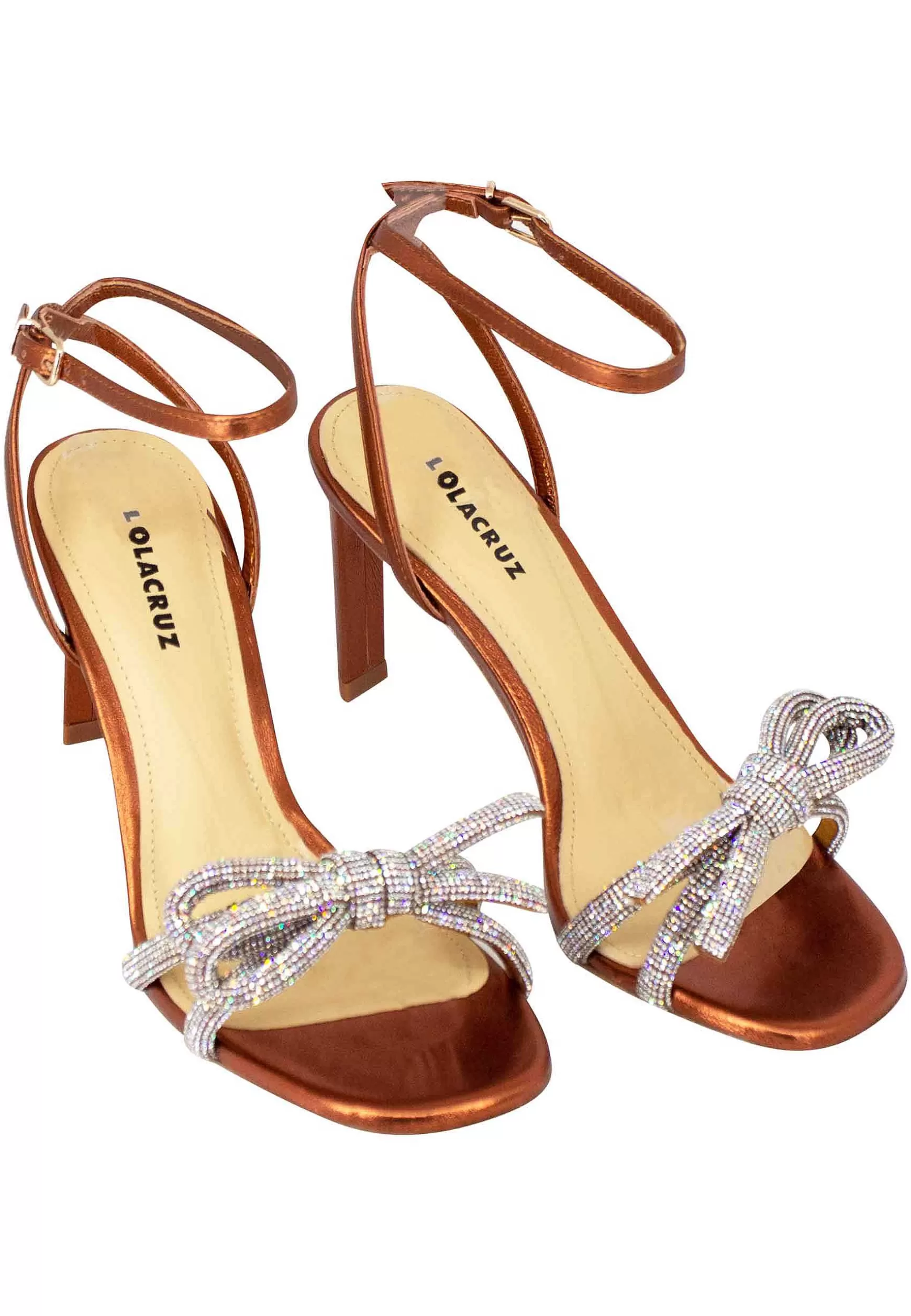 Lisboa Sandali Donna In Pelle Bronzo Con Gioiello E Tacco Alto*Lola Cruz Outlet