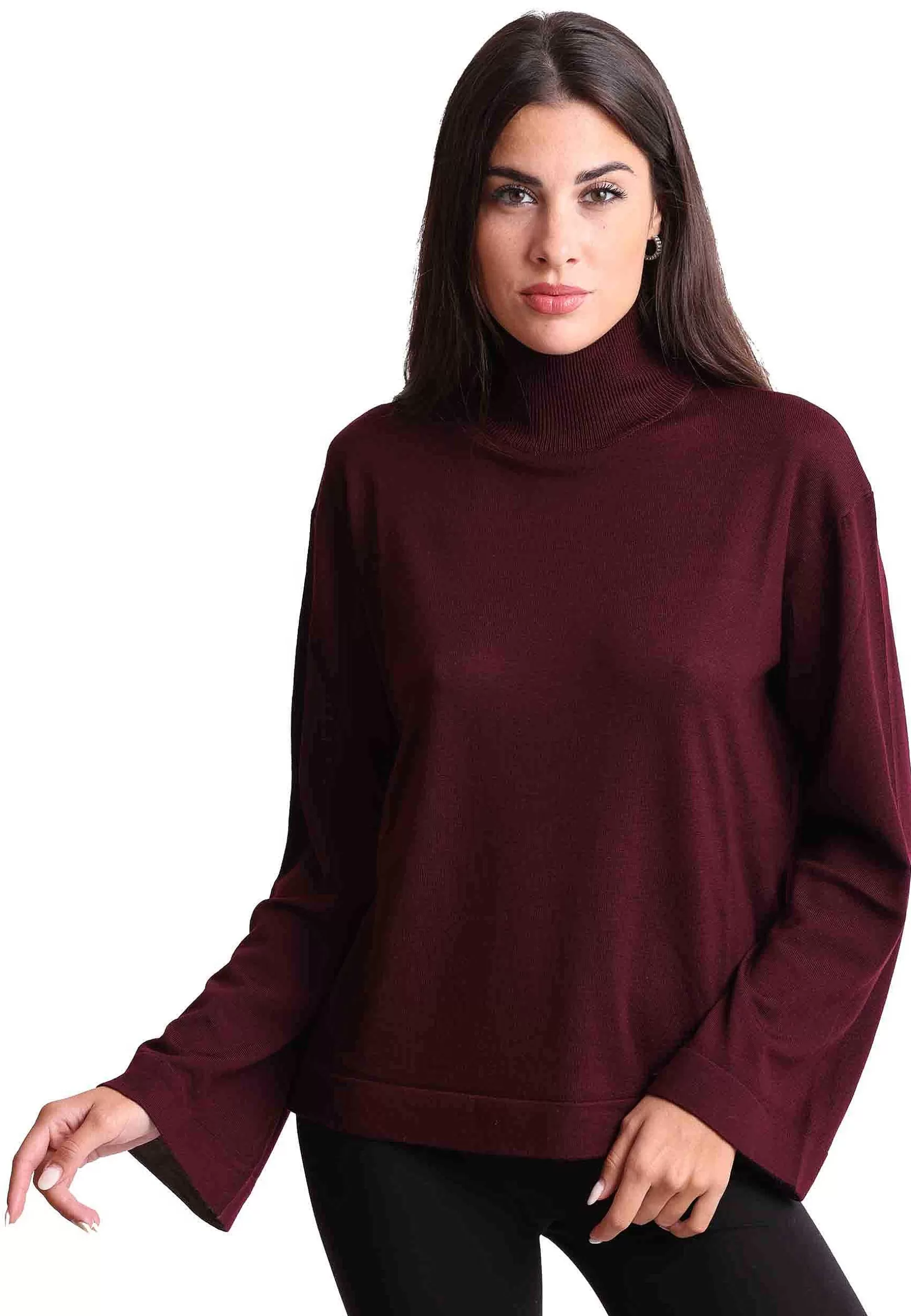 Maglia Donna A Collo Alto Colours Of The World In Pura Lana Bordeaux*Maliparmi Best Sale