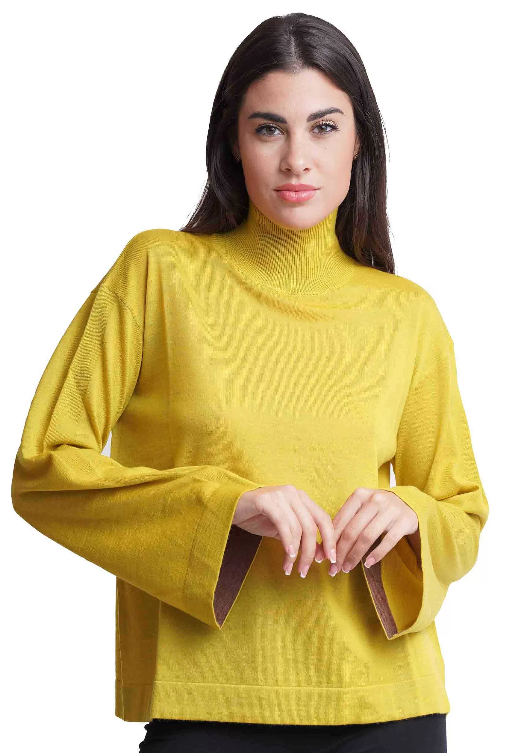 Maglia Donna A Collo Alto Colours Of The World In Pura Lana Gialla*Maliparmi Fashion