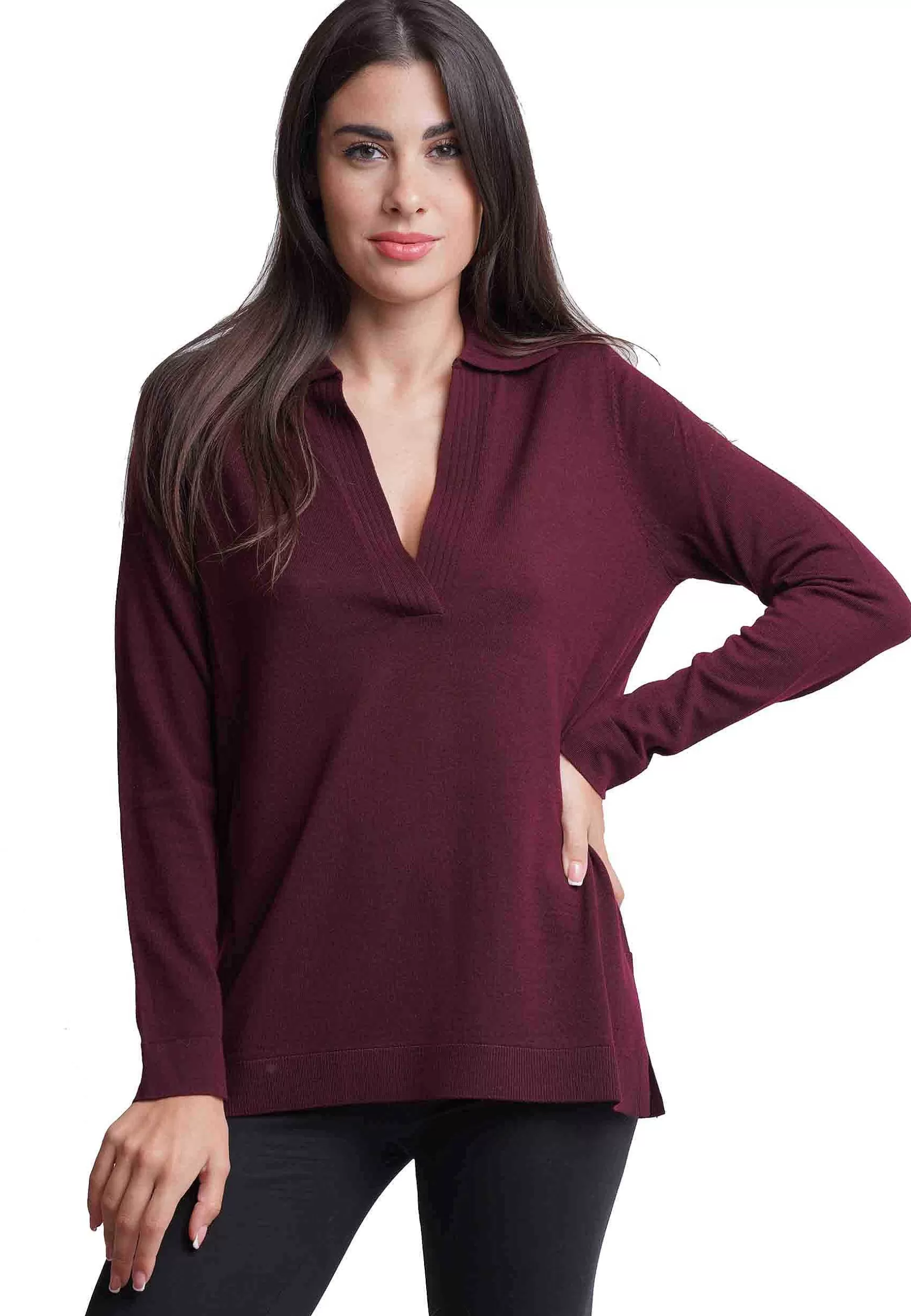 Maglia Donna Colours Of The Wolrd In Lana Bordeaux Con Collo E Scollo A V*Maliparmi Cheap