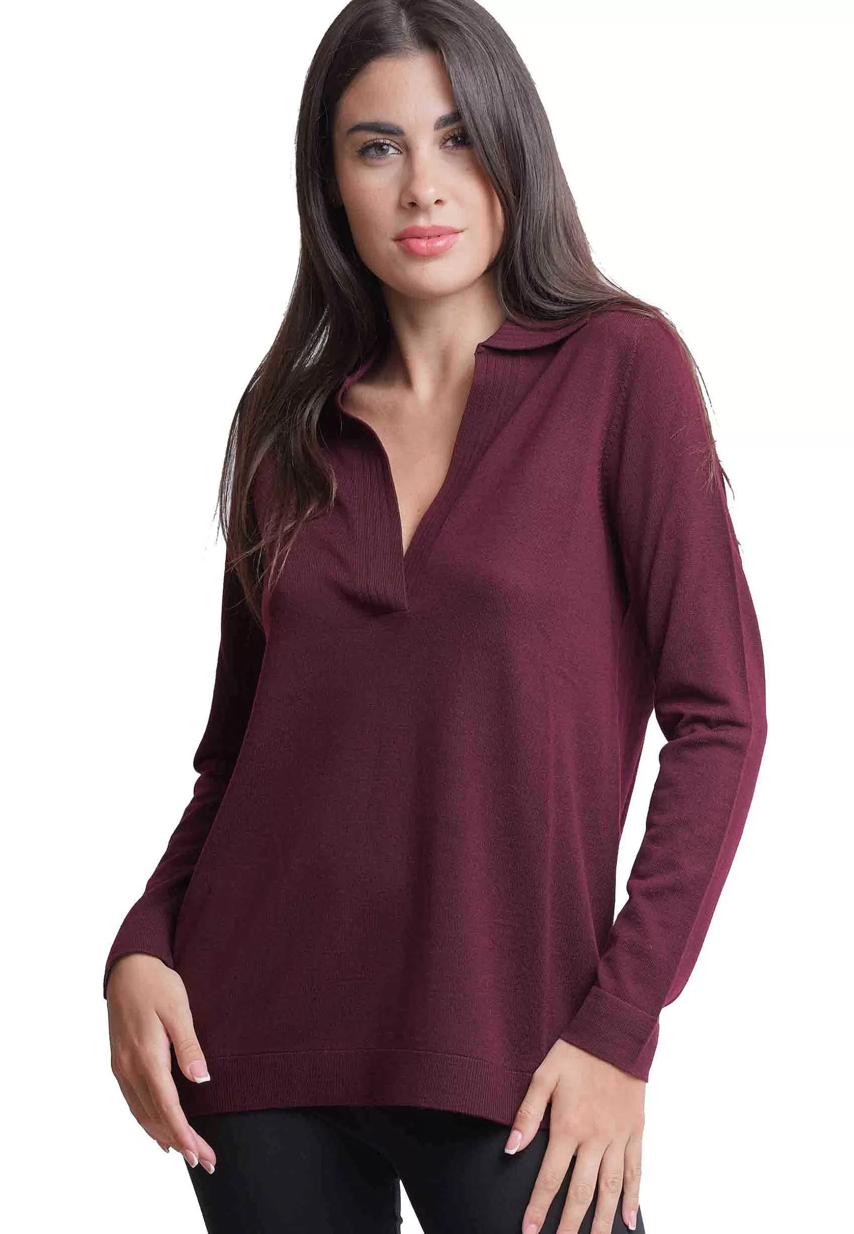 Maglia Donna Colours Of The Wolrd In Lana Bordeaux Con Collo E Scollo A V*Maliparmi Cheap