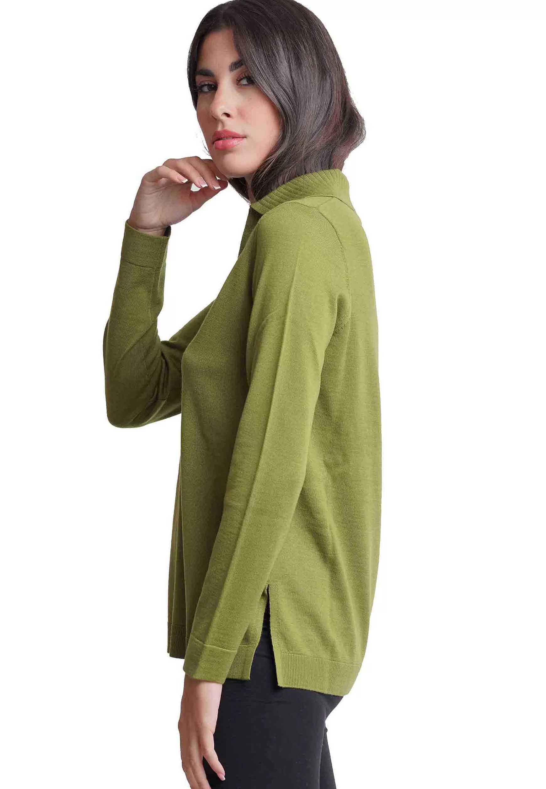 Maglia Donna Colours Of The Wolrd In Lana Verde Con Collo E Scollo A V*Maliparmi Outlet