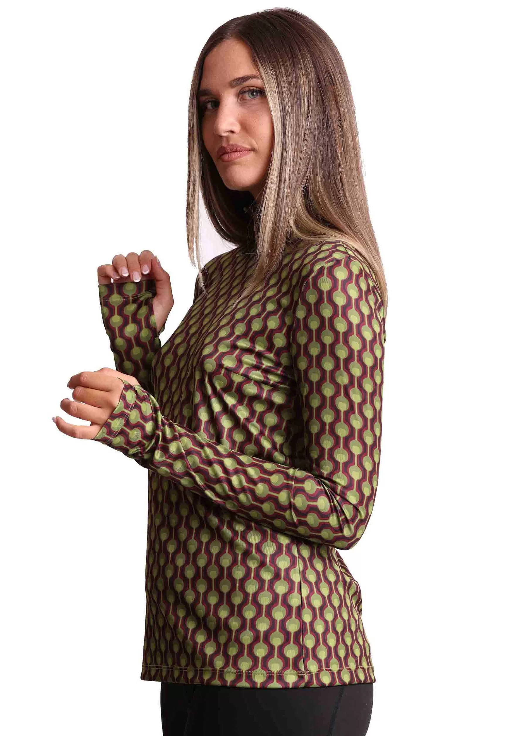 Maglia Donna Frieze In Jersey Stampato Verde E Bordeaux A Collo Alto Con Manica A Guanto*Maliparmi Best