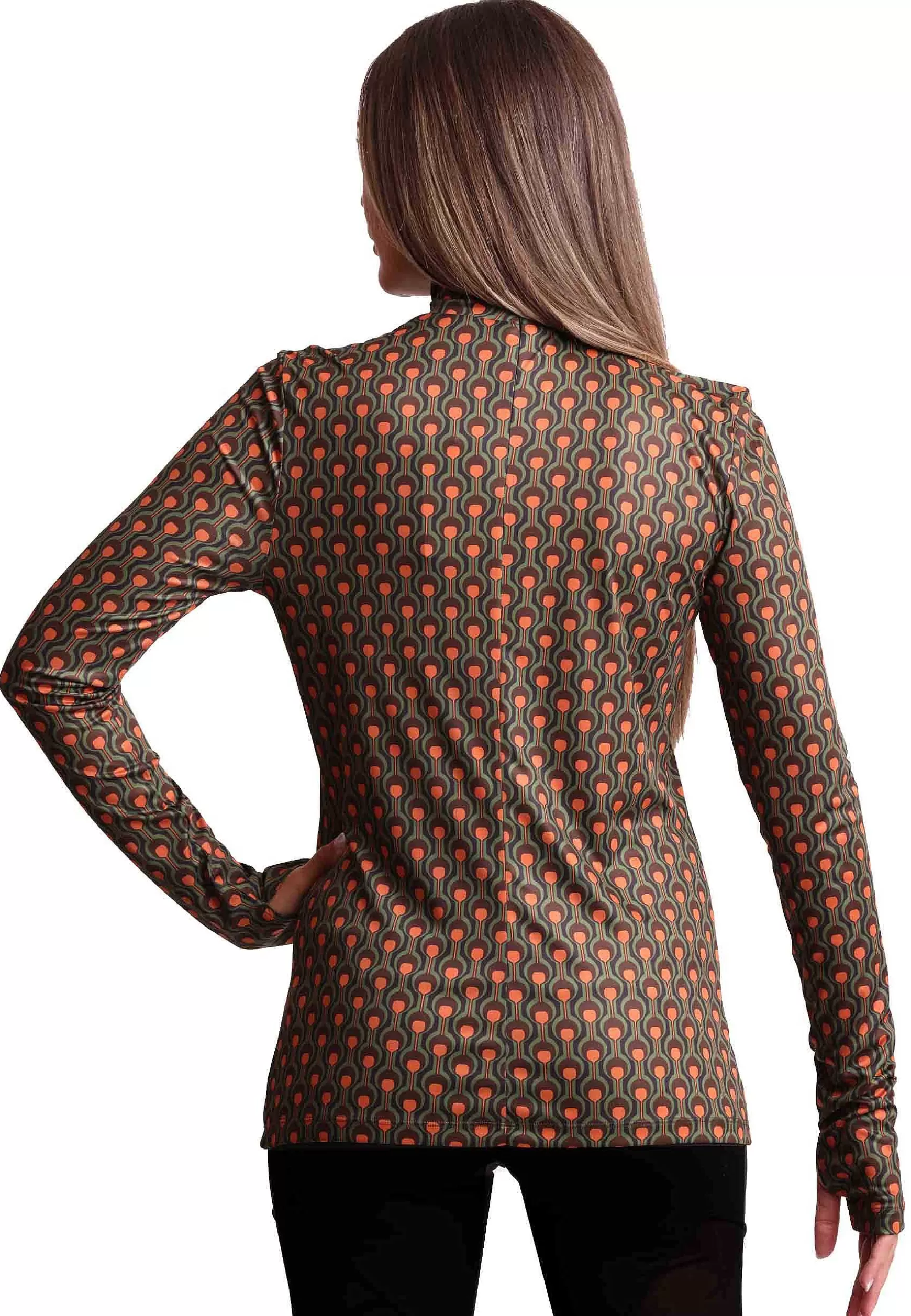 Maglia Donna Frieze In Jersey Stampato Verde E Marrone A Collo Alto Con Manica A Guanto*Maliparmi Flash Sale